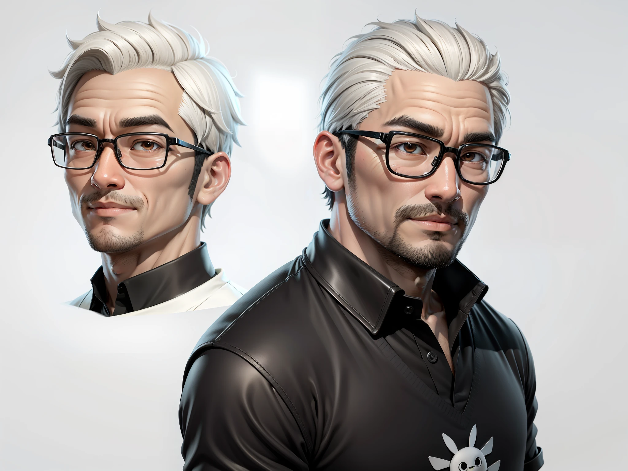 Super young, Japanese man, 35 years old, silver glasses, slightly chubby face, clean face, no beard on chin, black super short hair, black eyes, confident smile, polo cedar, digital painting, film, 3D character design by Mark Claireden and Pixar and Hayao Miyazaki, the illustration is HD illustration in 4K resolution with very detailed facial features and cartoon-style visuals.