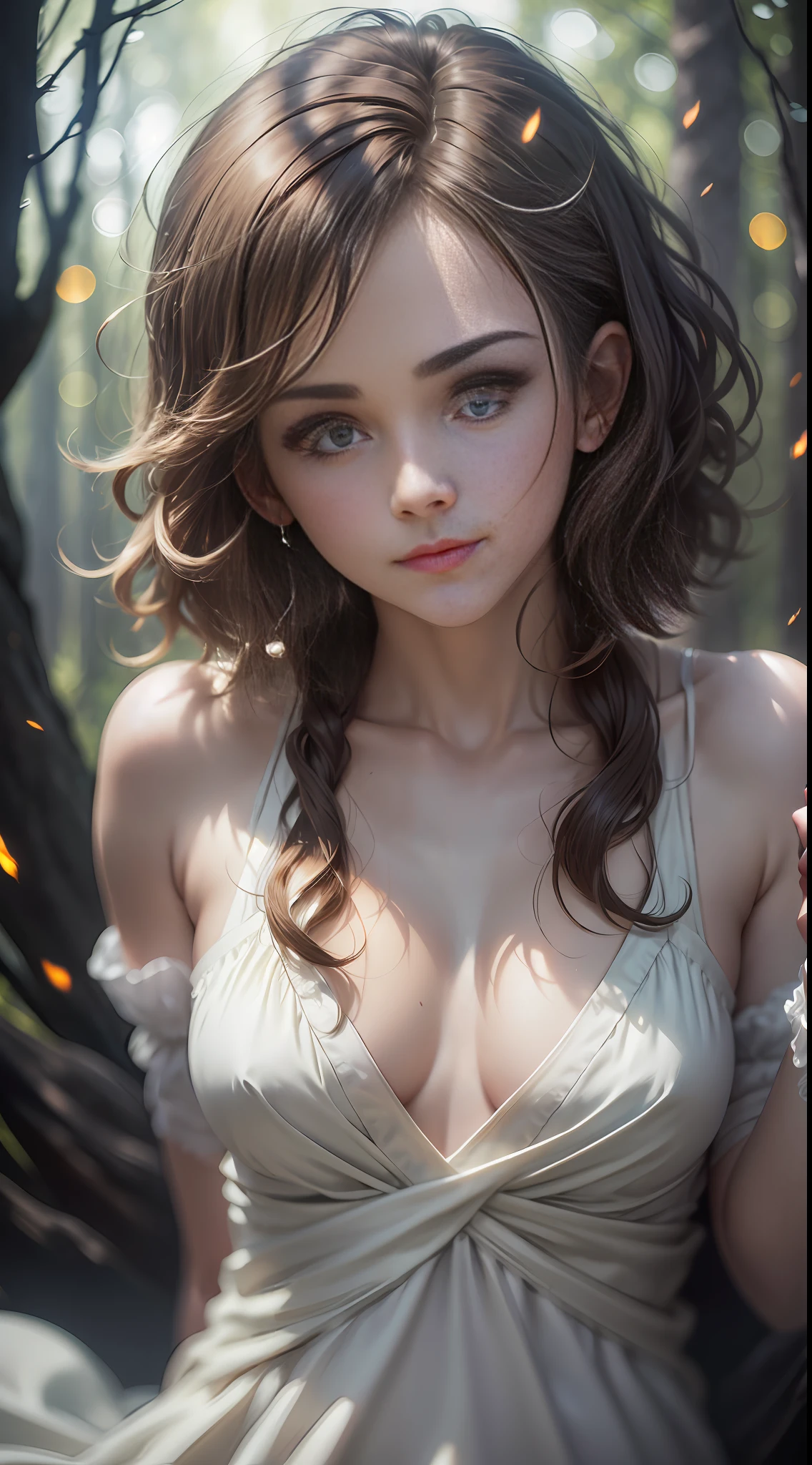 Best quality, super high resolution, detailed face, realistic face, original photo, grizzly bear Emma Watson sitting on a rock in the background, super fine white eyes, pale skin, (woman full body double Mast Ship), (((Full Length Frame)) ), (Fluorescent Short Hair: 1.1), ((Scary Crooked Trees in Background)), (Fireflies in the Sky), Midnight Short Curly Hair, (smirk: 0.9), (Depressive Atmosphere: 1.6), Forest Moss, Fog, Haze, Creepy, (Scary Shadows: 1.1), Soft Colors, Natural Skin Textures, Soft Lighting, (Incredible Skin Detail : 1.1), (Natural Skin: 1.1), Ultra Detailed, (Intricate Detail, Fine Detail, Ultra Detailed), Cinematic, Hyper Realistic, Hyper Realistic Soft Light, Studio Lighting, Diffuse Soft Light, Shallow depth of field, sharp focus bokeh, --auto --s2
