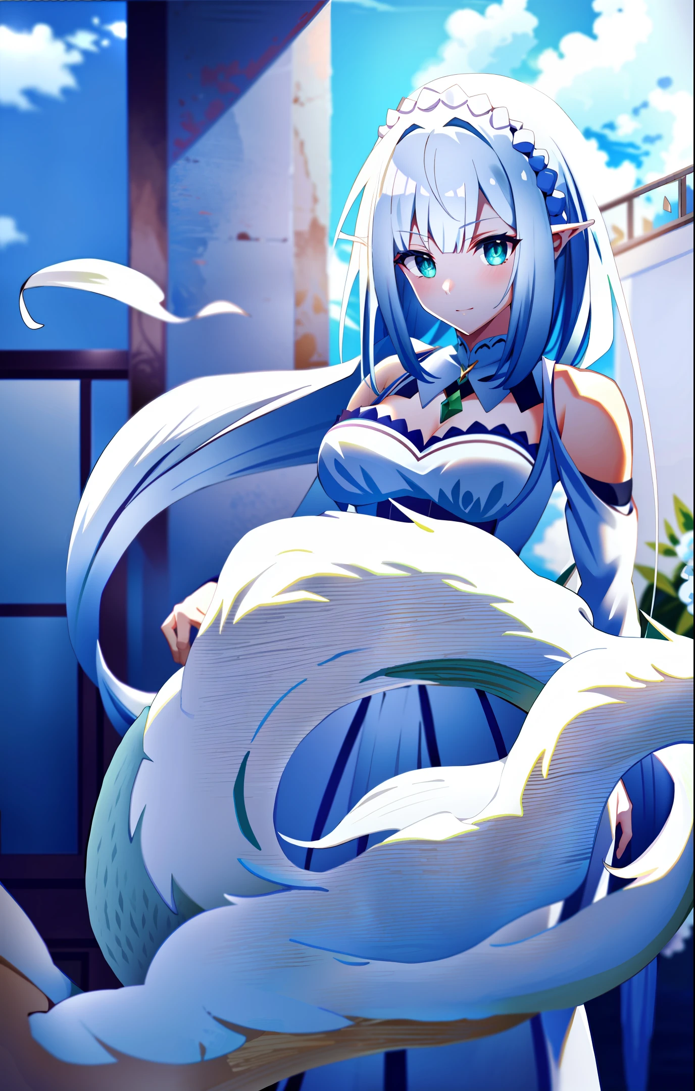 Green Eyes Sub White Dragon, Two-dimensional White Hair Green Eyes, Dragon Horn, Domineering Eyes, Maid