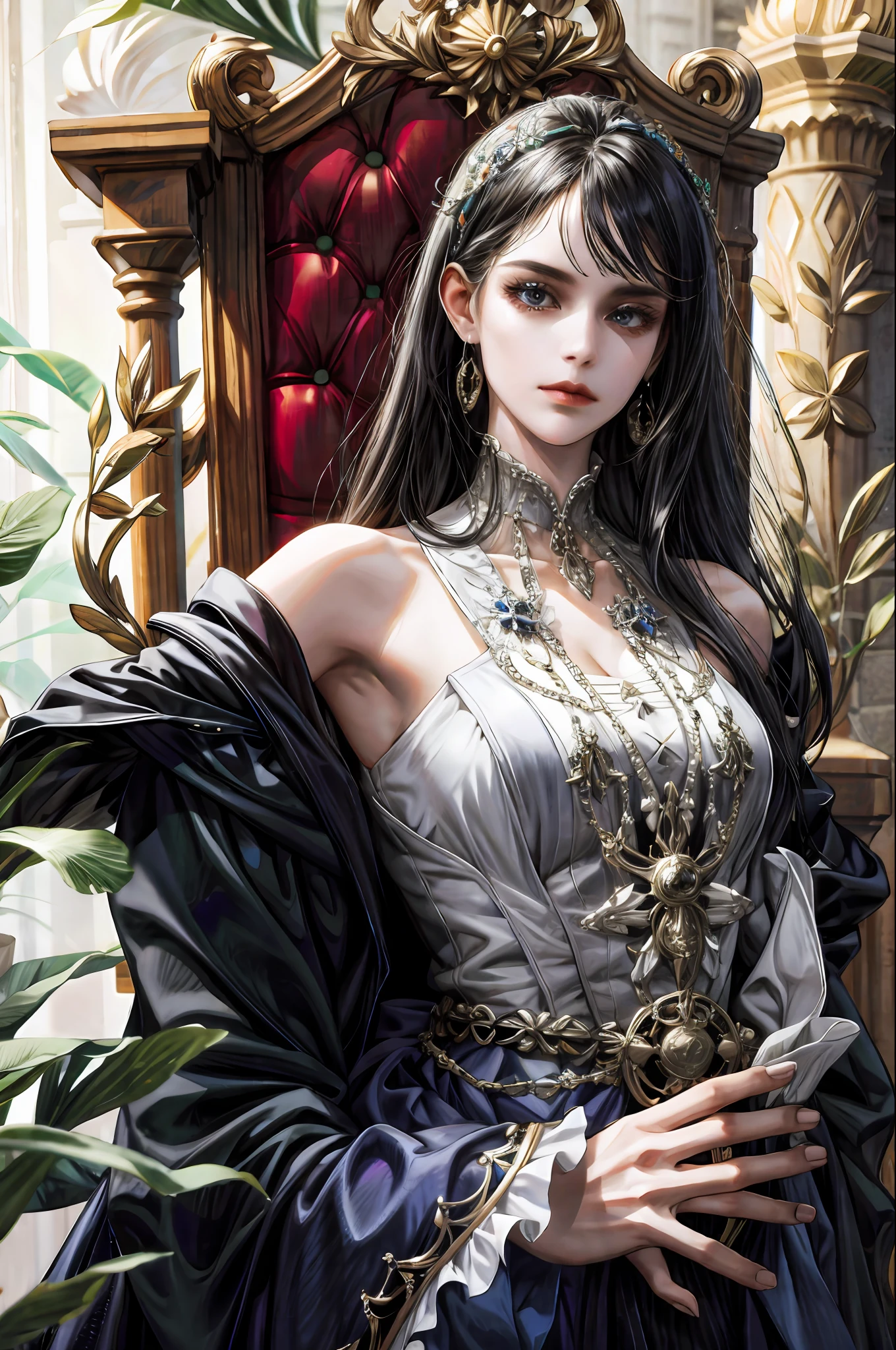 (absurdres, highres, ultra detailed), 1girl, solo, mature, Baroque, long dress, long sleeve, elegant, colorful, highest detailed, upper body