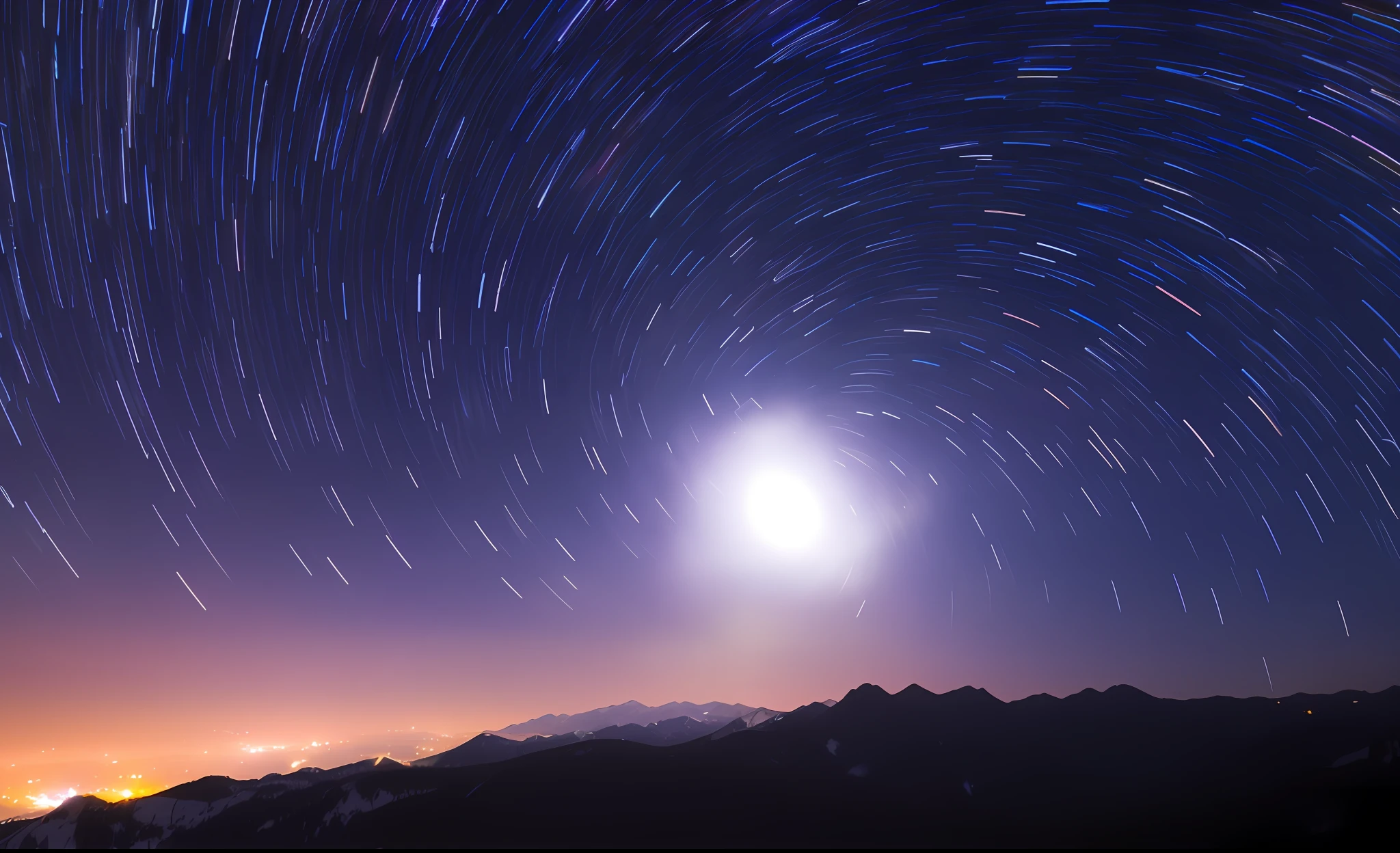 arafed view of a mountain with a star trail in the sky, star trails above, light streaks in the sky, stars and moons in the sky, tracingstar trails, star trails, shooting star in background, stars and milky way and moon, stars in the sky above, starry sky in background, endless cosmos in the background, stars and planets visible