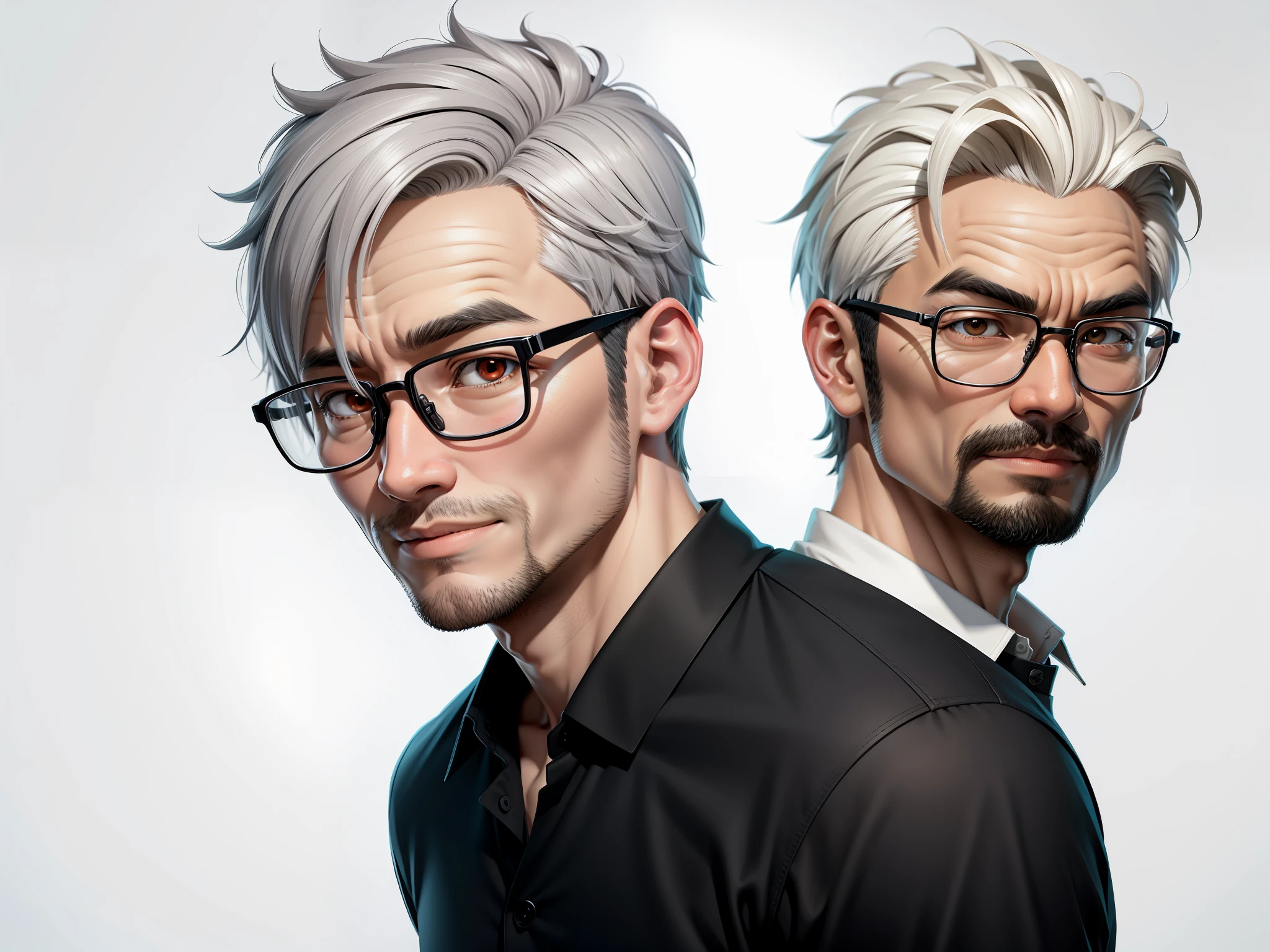 Super young, Japanese man, 35 years old, silver glasses, slightly chubby face, clean face, no beard on chin, black super short hair, black eyes, confident smile, polo cedar, digital painting, film, 3D character design by Mark Claireden and Pixar and Hayao Miyazaki, the illustration is HD illustration in 4K resolution with very detailed facial features and cartoon-style visuals.