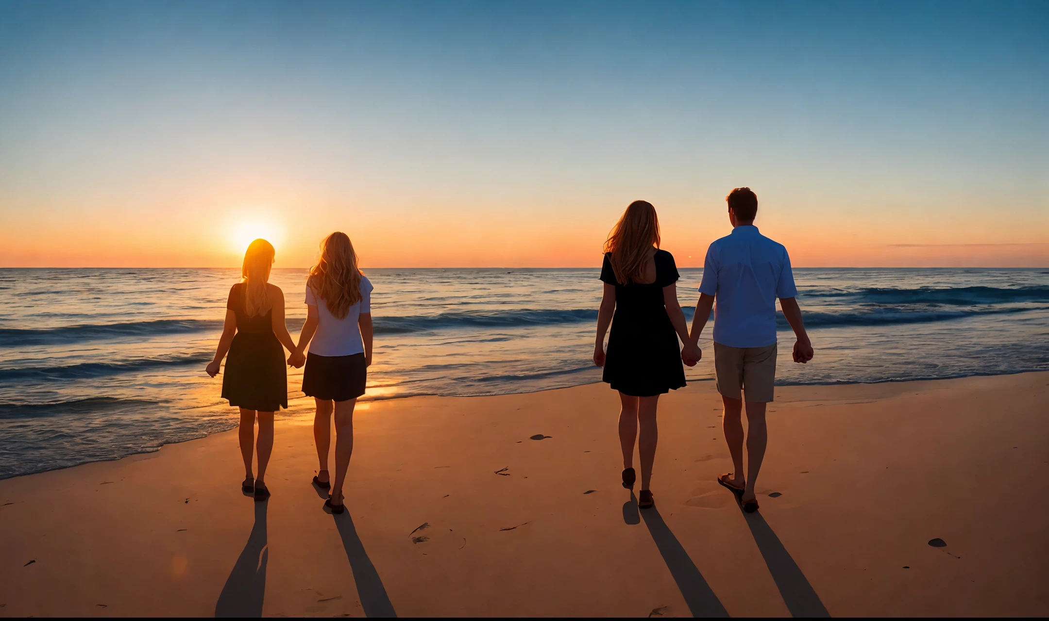 Seaside couple holding hands at sunset 16:9