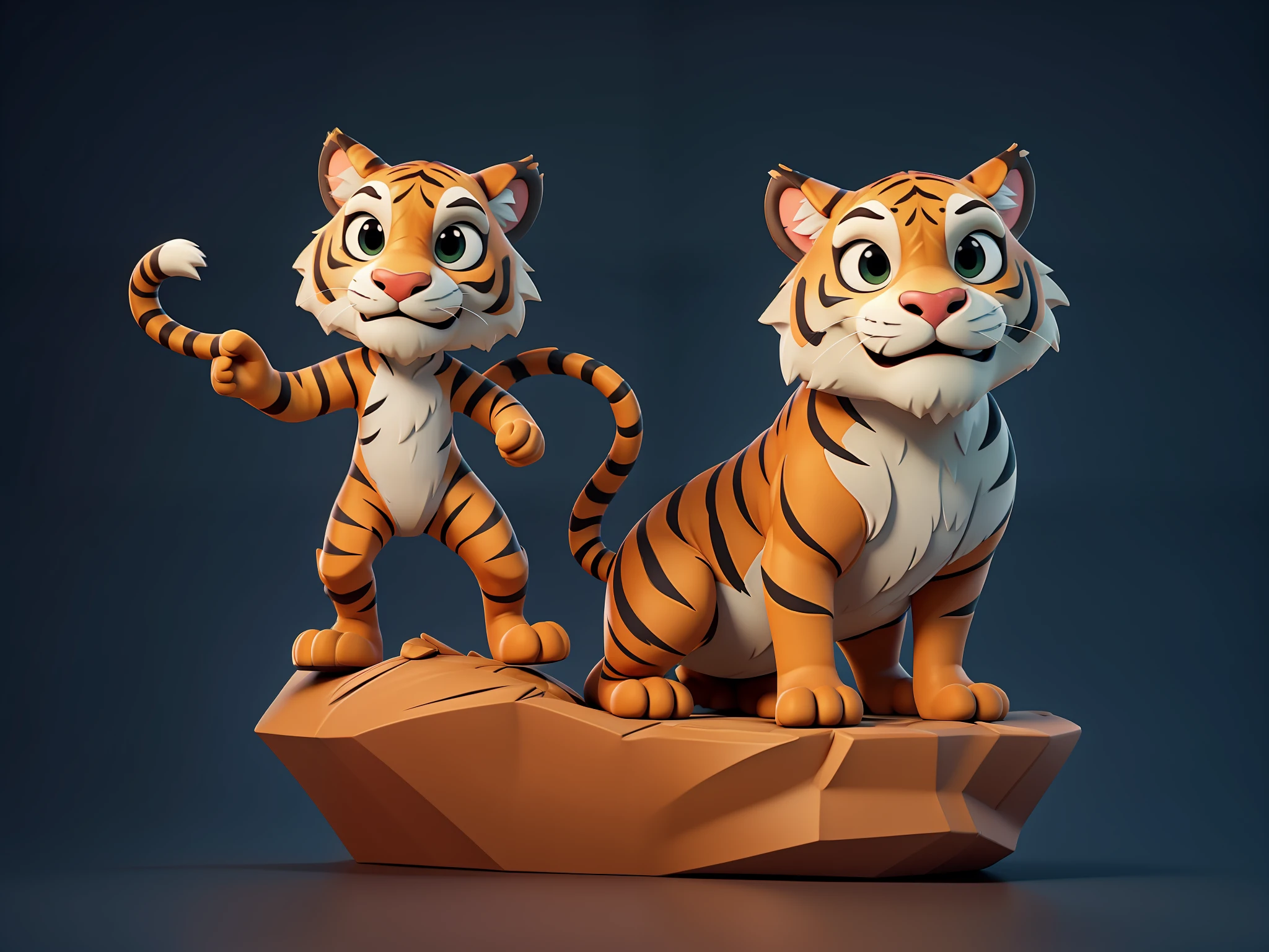 3D sculpting, meticulously crafted, anthropomorphic tiger, flexible, base, Disney style, multi-dimensional paper fog crafts, ultra-wide view, real, high resolution, 8k
