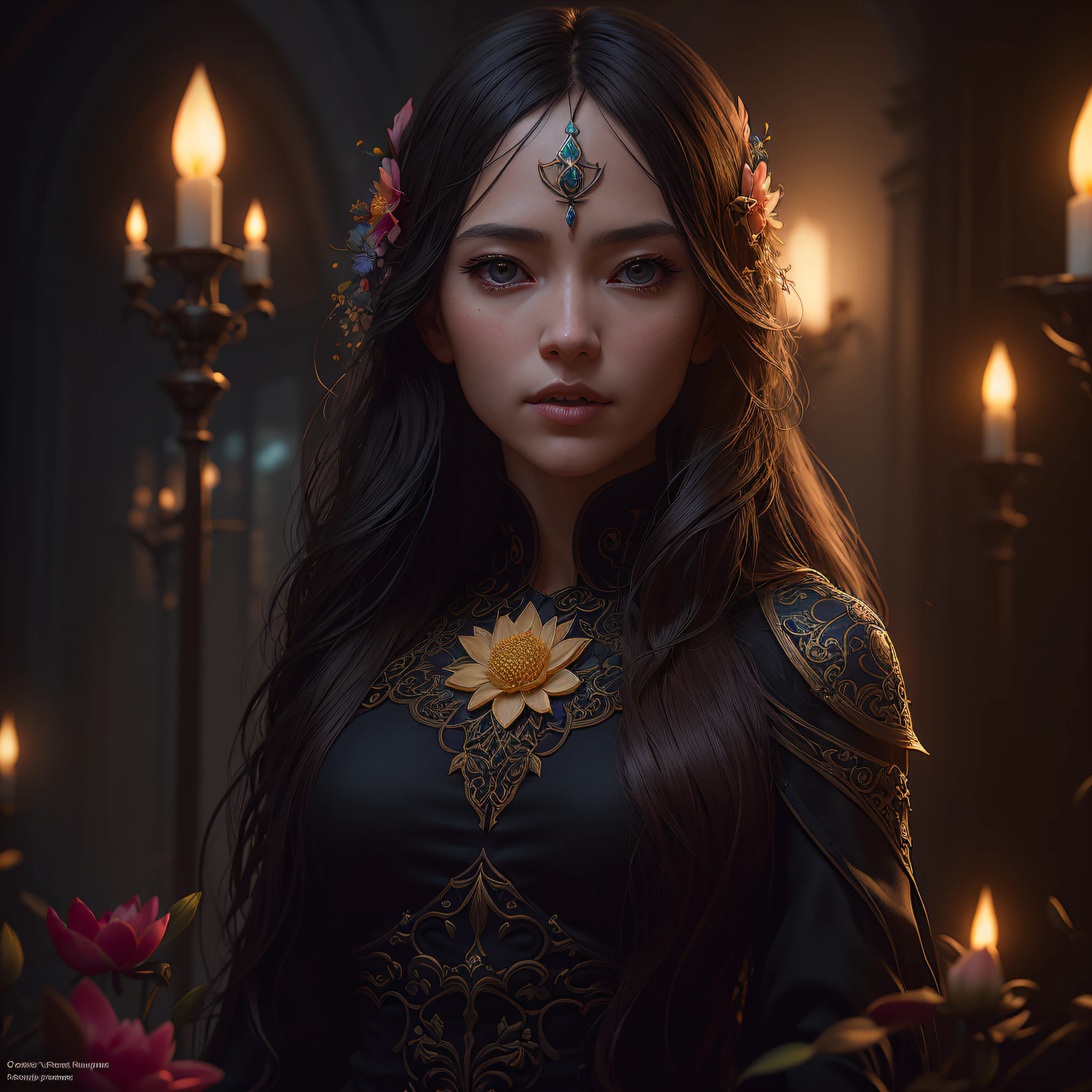Kathy Weldon, Olga Kwasa, A Flower of Miho Hirano, Ultra-detailed Trends in Complex Gothic Art on Artstation Ternary Color Unreal Engine 5 Unreal Engine 5 Detailed Matte Painting, Dark Color, Dreamy, Intricate Detail, Start Screen, Complementary Colors, Fantasy Concept Art, 8K Resolution, Gothic Deviation Art Masterpiece, (Dark Len: 0.9), Art by Greg Rutkowski and Artgerm, Soft Film Light, Adobe Lightroom, Light Lab, HDR, Complex, Highly Detailed, Lotus