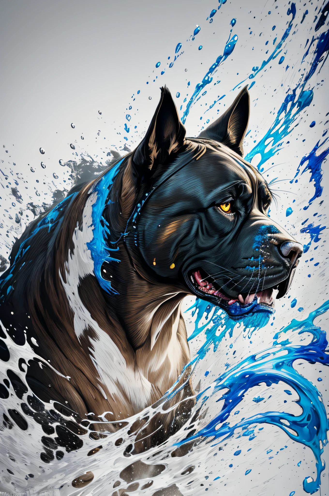 Splash art, a Cane Corso head, ((white background)), roaring, epic Instagram, artstation, splash style of colorful paint, contour, hyperdetailed intricately detailed , unreal engine, fantastical, intricate detail, splash screen, complementary colors, fantasy concept art, 8k resolution, deviantart masterpiece, oil painting, heavy strokes, paint dripping, splash arts