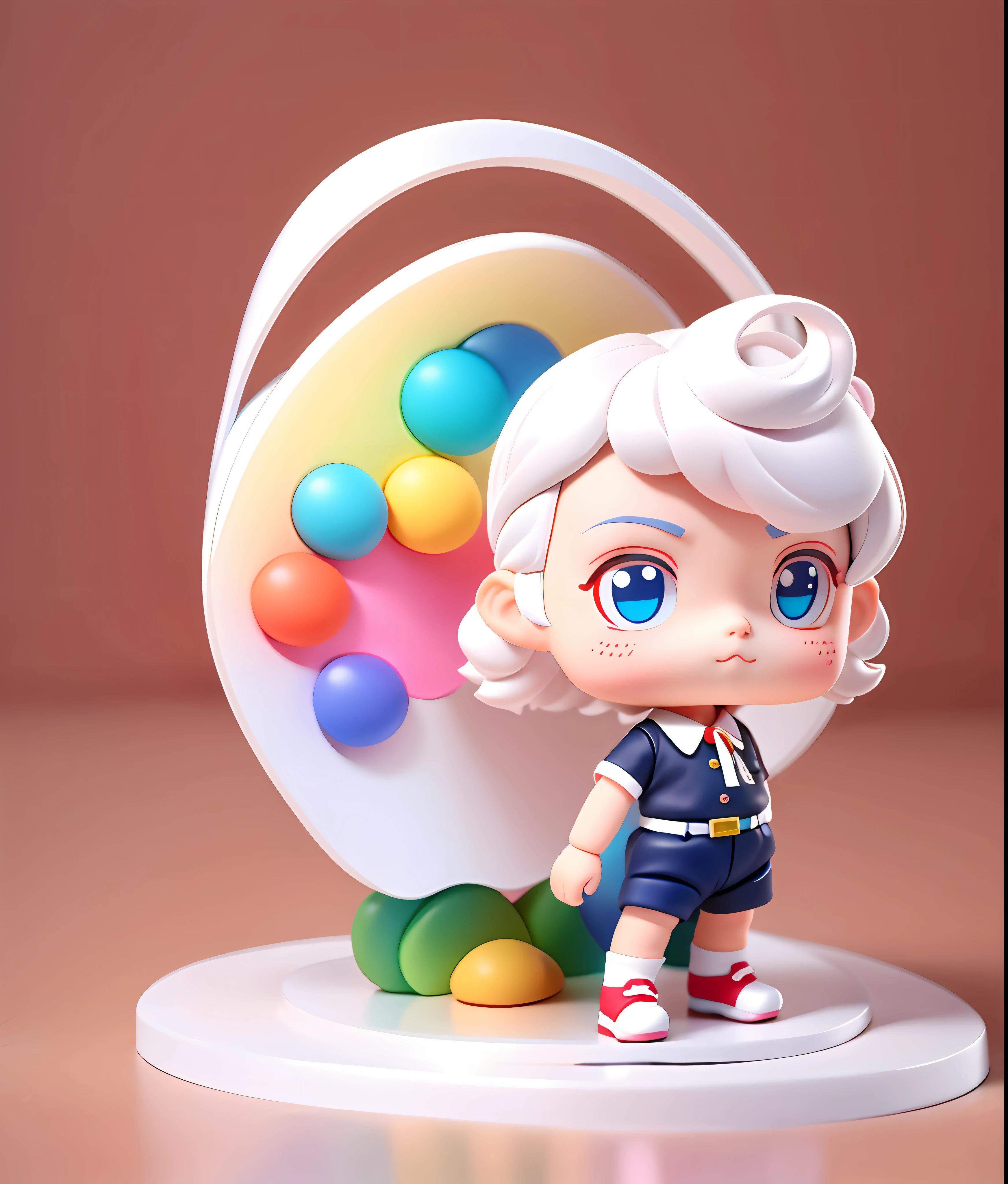 Blind box toy style, a cute boy, white socks, handsome, gay, white hair