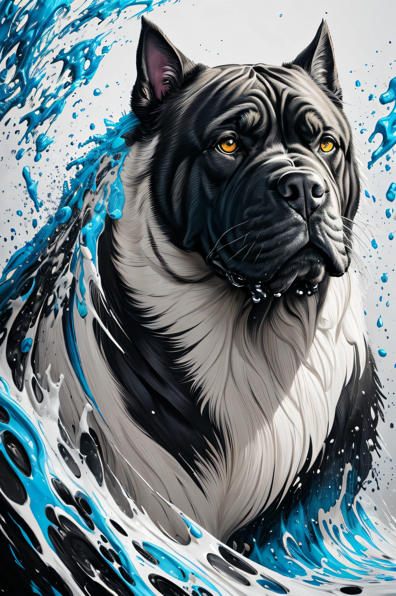 Splash art, a Cane Corso head, ((white background)), roaring, epic Instagram, artstation, splash style of colorful paint, contour, hyperdetailed intricately detailed , unreal engine, fantastical, intricate detail, splash screen, complementary colors, fantasy concept art, 8k resolution, deviantart masterpiece, oil painting, heavy strokes, paint dripping, splash arts
