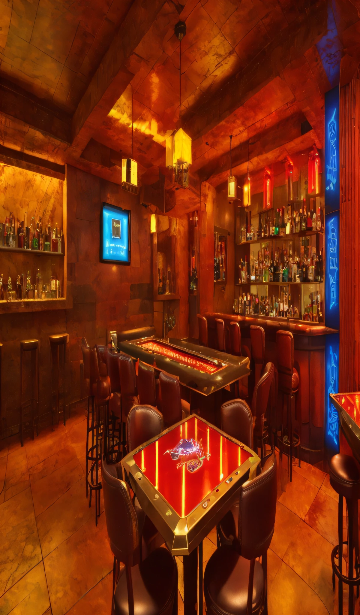 Professional High Quality, Dark, Cyberpunk (
Board Game Bar (Indoor)),
Architect Portfolio, CG Association,
By Jonny Valiant, 8k resolution, detailed, focused, cyberpunk, metallic