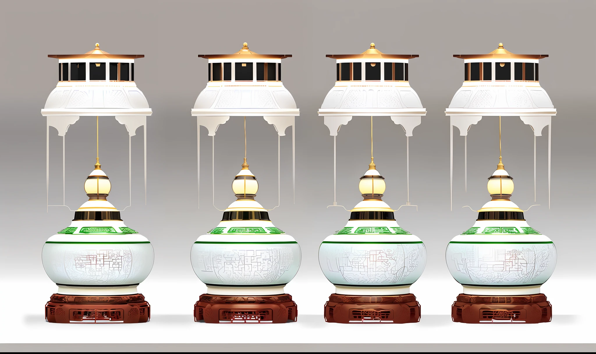 Please redesign the Cantonese Manchurian window culture lamp design product renderings according to the above product style