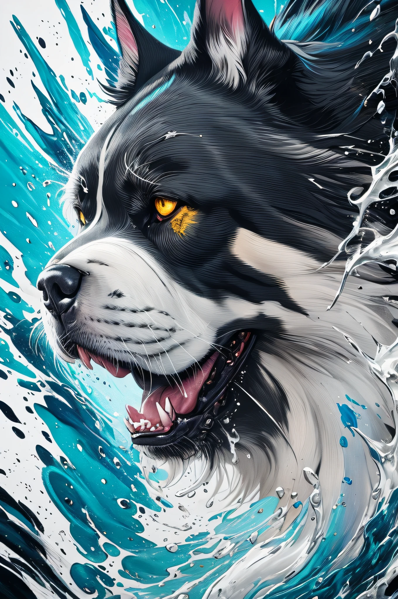 Splash art, a Cane Corso puppy head, ((white background)), roaring, epic Instagram, artstation, splash style of colorful paint, contour, hyperdetailed intricately detailed , unreal engine, fantastical, intricate detail, splash screen, complementary colors, fantasy concept art, 8k resolution, deviantart masterpiece, oil painting, heavy strokes, paint dripping, splash arts