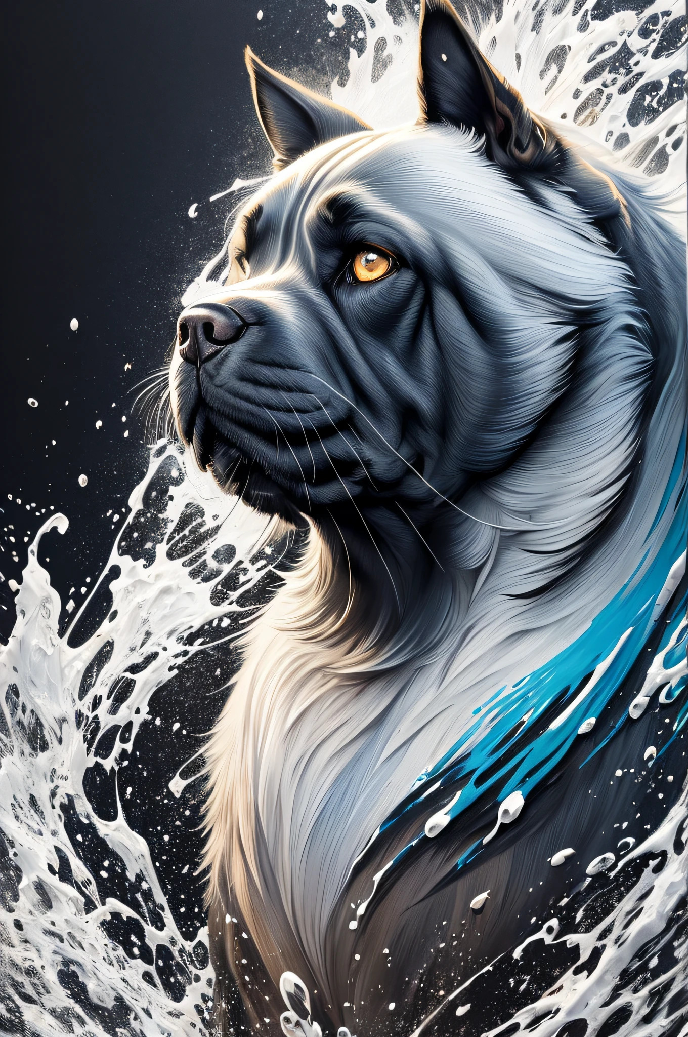 Splash art, a Cane Corso puppy head, ((white background)), roaring, epic Instagram, artstation, splash style of colorful paint, contour, hyperdetailed intricately detailed , unreal engine, fantastical, intricate detail, splash screen, complementary colors, fantasy concept art, 8k resolution, deviantart masterpiece, oil painting, heavy strokes, paint dripping, splash arts