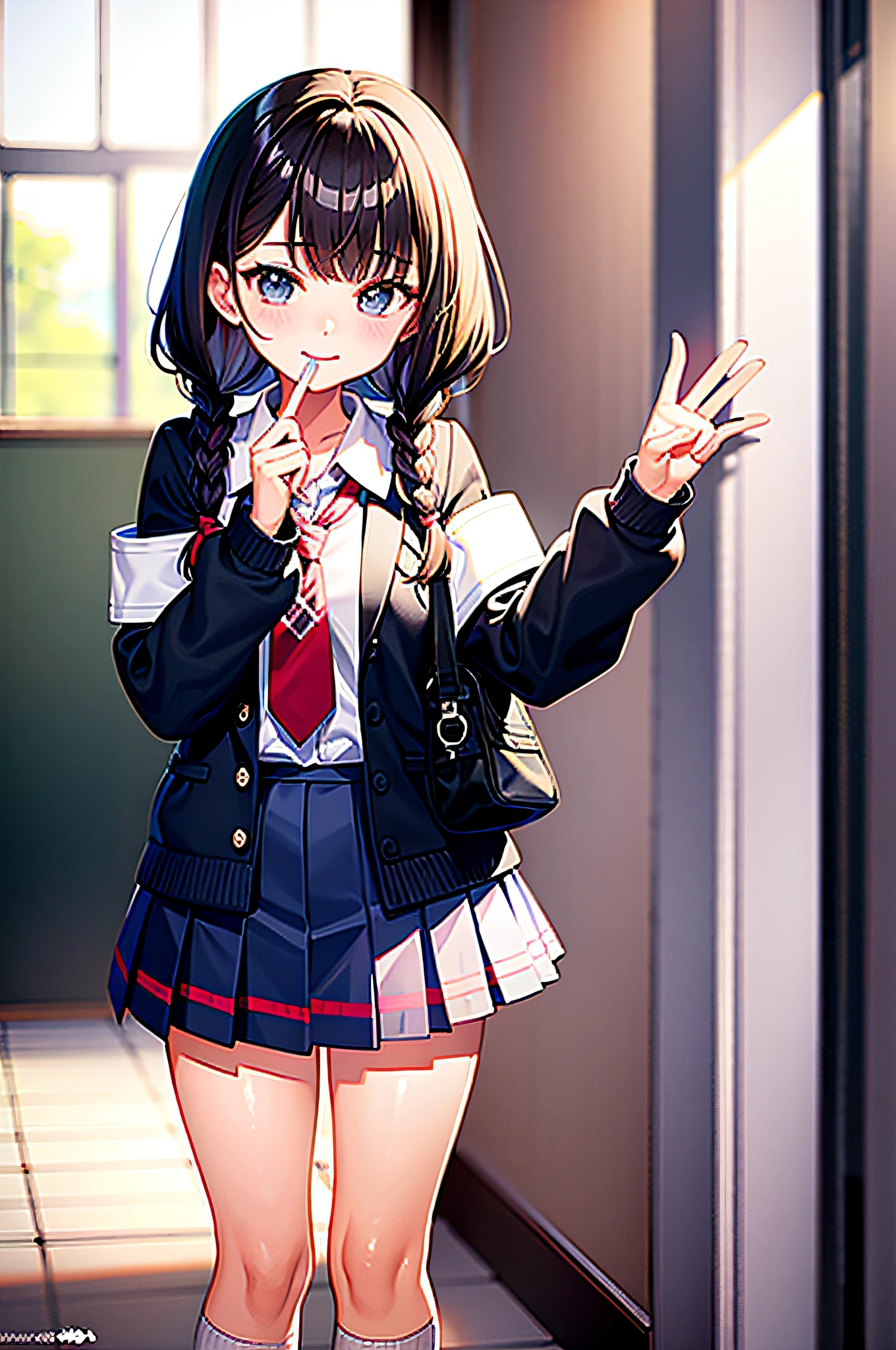 Cute school girl asking questions