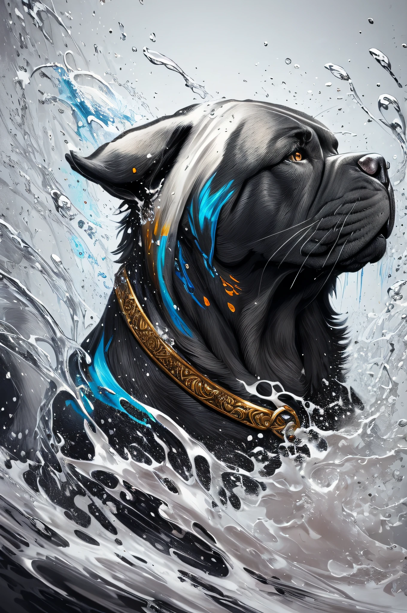 Splash art, a Cane Corso puppy head, ((white background)), roaring, epic Instagram, artstation, splash style of colorful paint, contour, hyperdetailed intricately detailed , unreal engine, fantastical, intricate detail, splash screen, complementary colors, fantasy concept art, 8k resolution, deviantart masterpiece, oil painting, heavy strokes, paint dripping, splash arts