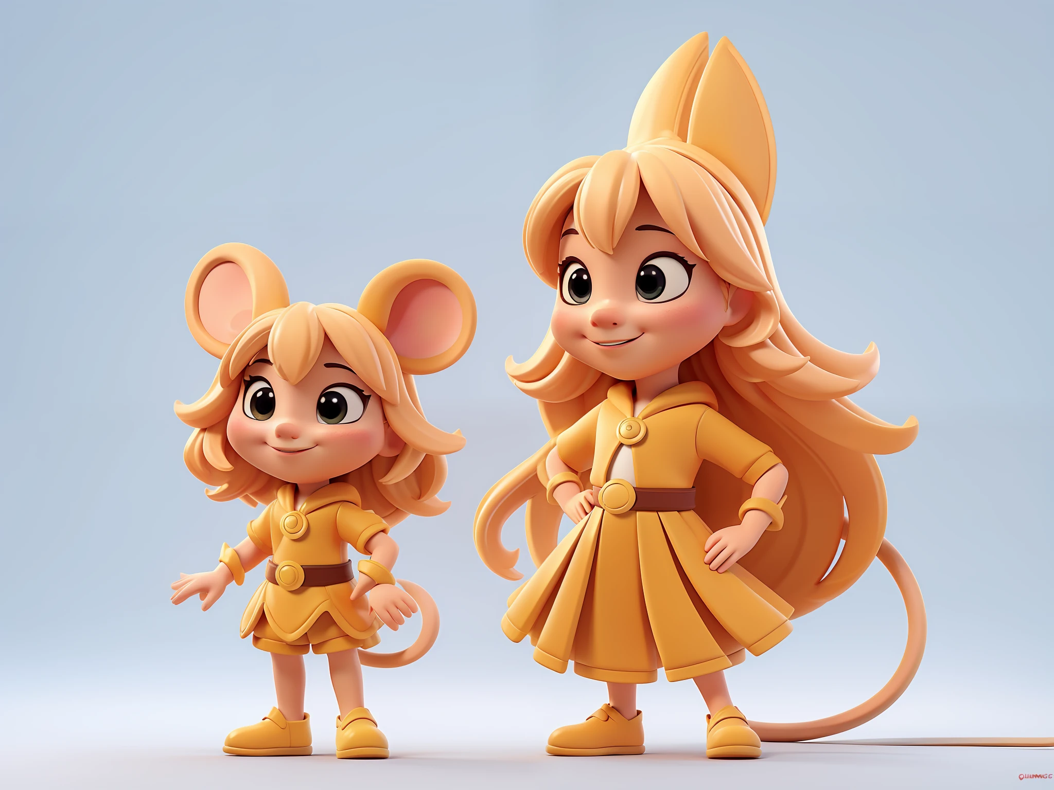 ((masterpiece)), (best quality), ((ultra-detailed)), solo, full-body, standing, New Year's greeting, mouse, female, cute, (tang costume), (white) background, cartoon, Q version, Disney style