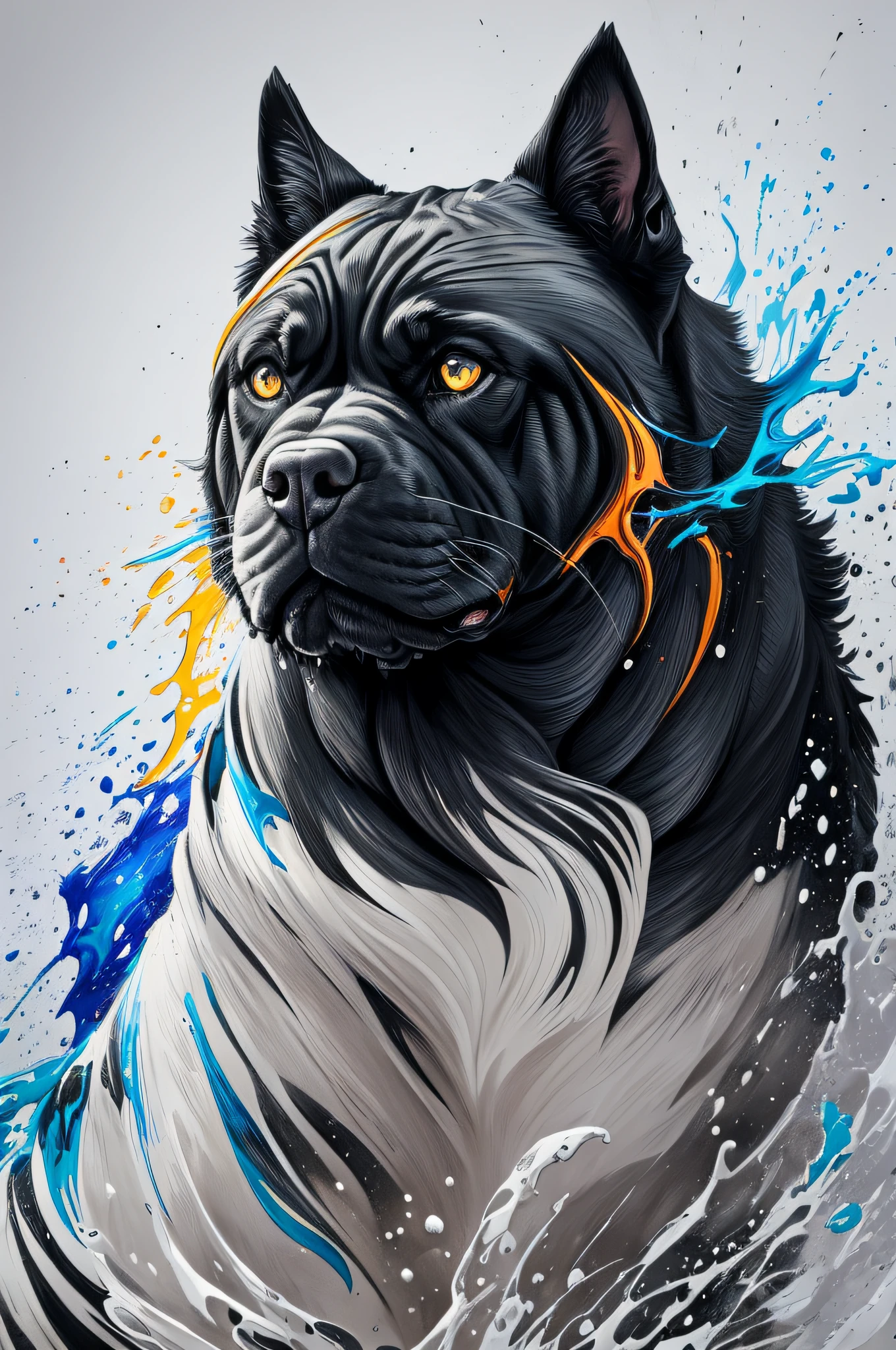 Splash art, a Cane Corso head, ((white background)), roaring, epic Instagram, artstation, splash style of colorful paint, contour, hyperdetailed intricately detailed , unreal engine, fantastical, intricate detail, splash screen, complementary colors, fantasy concept art, 8k resolution, deviantart masterpiece, oil painting, heavy strokes, paint dripping, splash arts