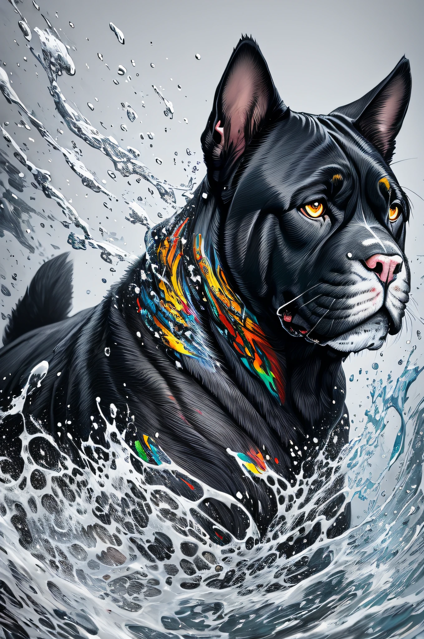 Splash art, a Cane Corso puppy head, ((white background)), roaring, epic Instagram, artstation, splash style of colorful paint, contour, hyperdetailed intricately detailed , unreal engine, fantastical, intricate detail, splash screen, complementary colors, fantasy concept art, 8k resolution, deviantart masterpiece, oil painting, heavy strokes, paint dripping, splash arts