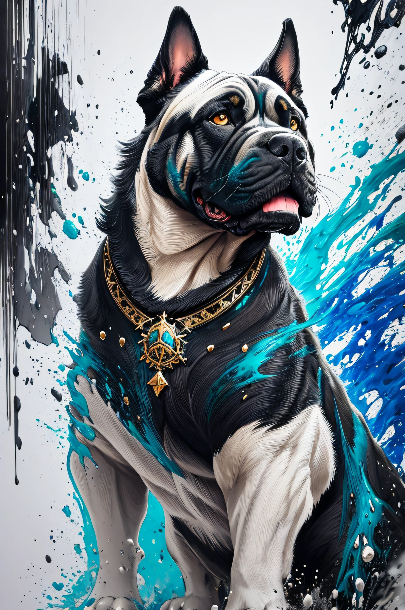 Splash art, a Cane Corso puppy head, ((white background)), roaring, epic Instagram, artstation, splash style of colorful paint, contour, hyperdetailed intricately detailed , unreal engine, fantastical, intricate detail, splash screen, complementary colors, fantasy concept art, 8k resolution, deviantart masterpiece, oil painting, heavy strokes, paint dripping, splash arts