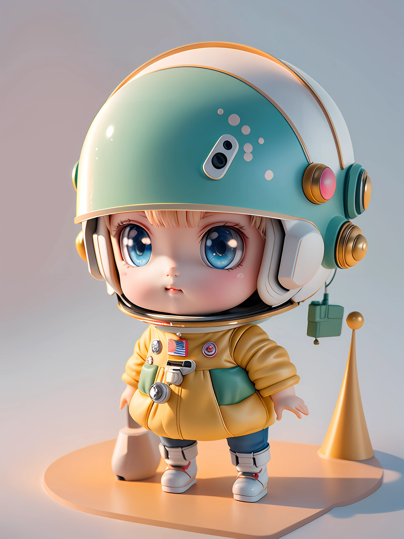 There is a little doll with helmet and helmet, cute 3d rendering, little astronaut looking up, portrait anime space cadet girl, cute 3d anime boy rendering, cute detailed digital art, male explorer mini cute boy, 3d rendering stylized, 3d rendered character art 8k, cute digital painting, anime style 3d, super detailed rendering