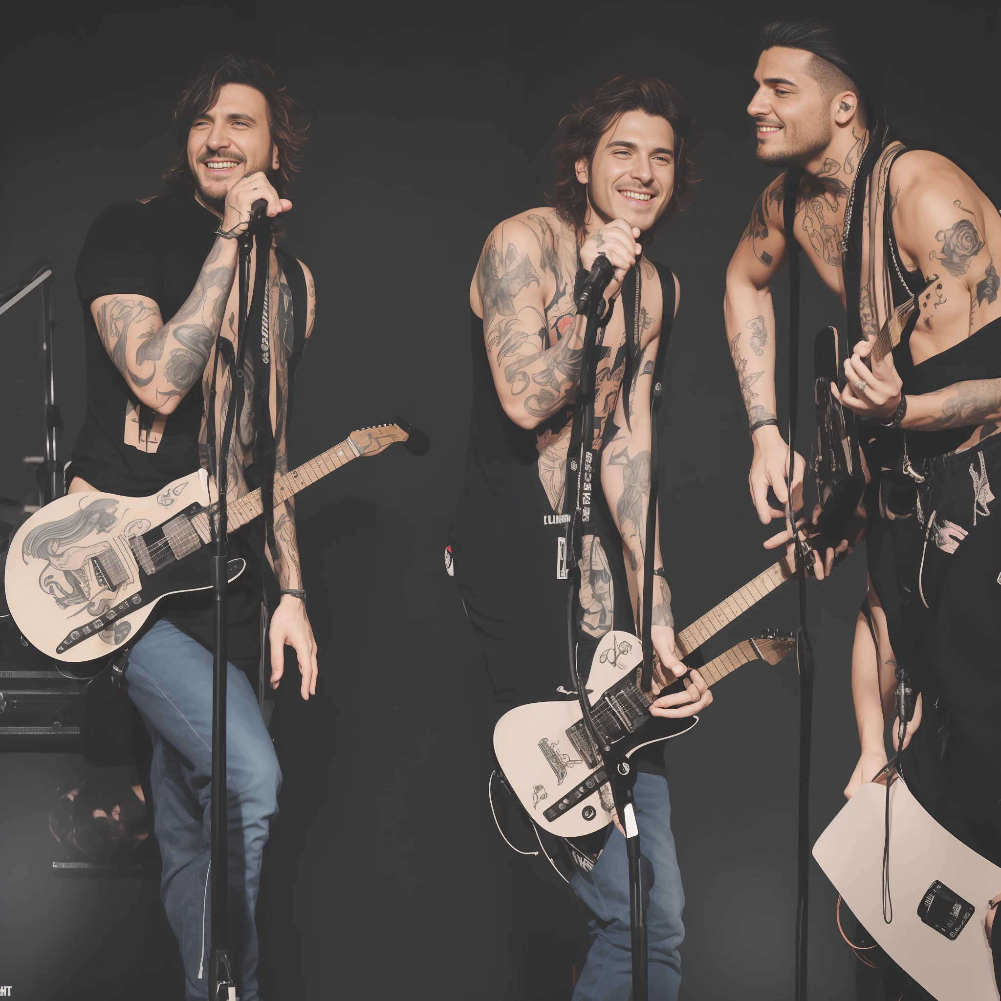 Rock singer next to boy with rocker tattoo singing
