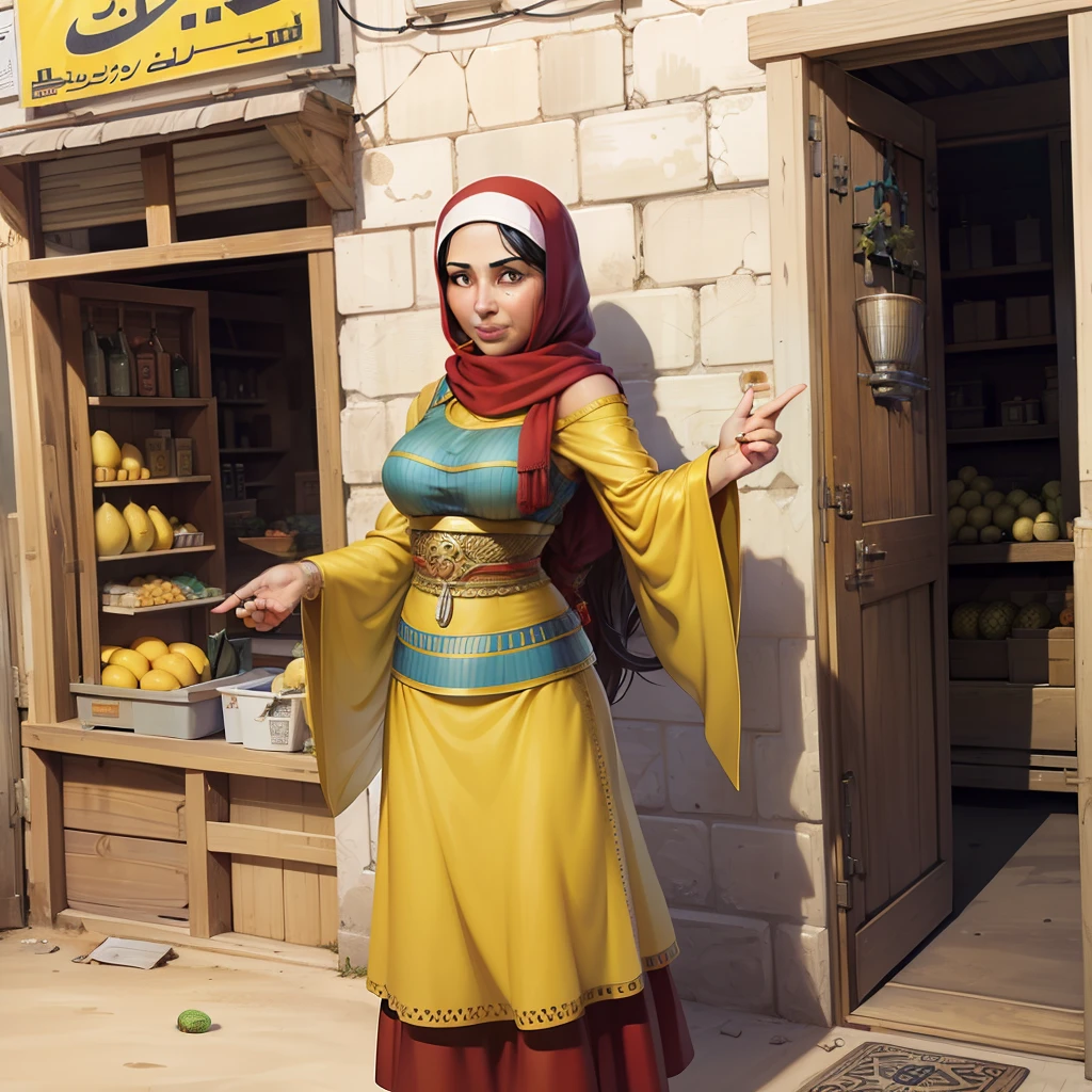 middle aged Egyptian woman in Casbah, selling lemons, dusty market background, early morning, high definition photo, Maze Guru style --auto --s2