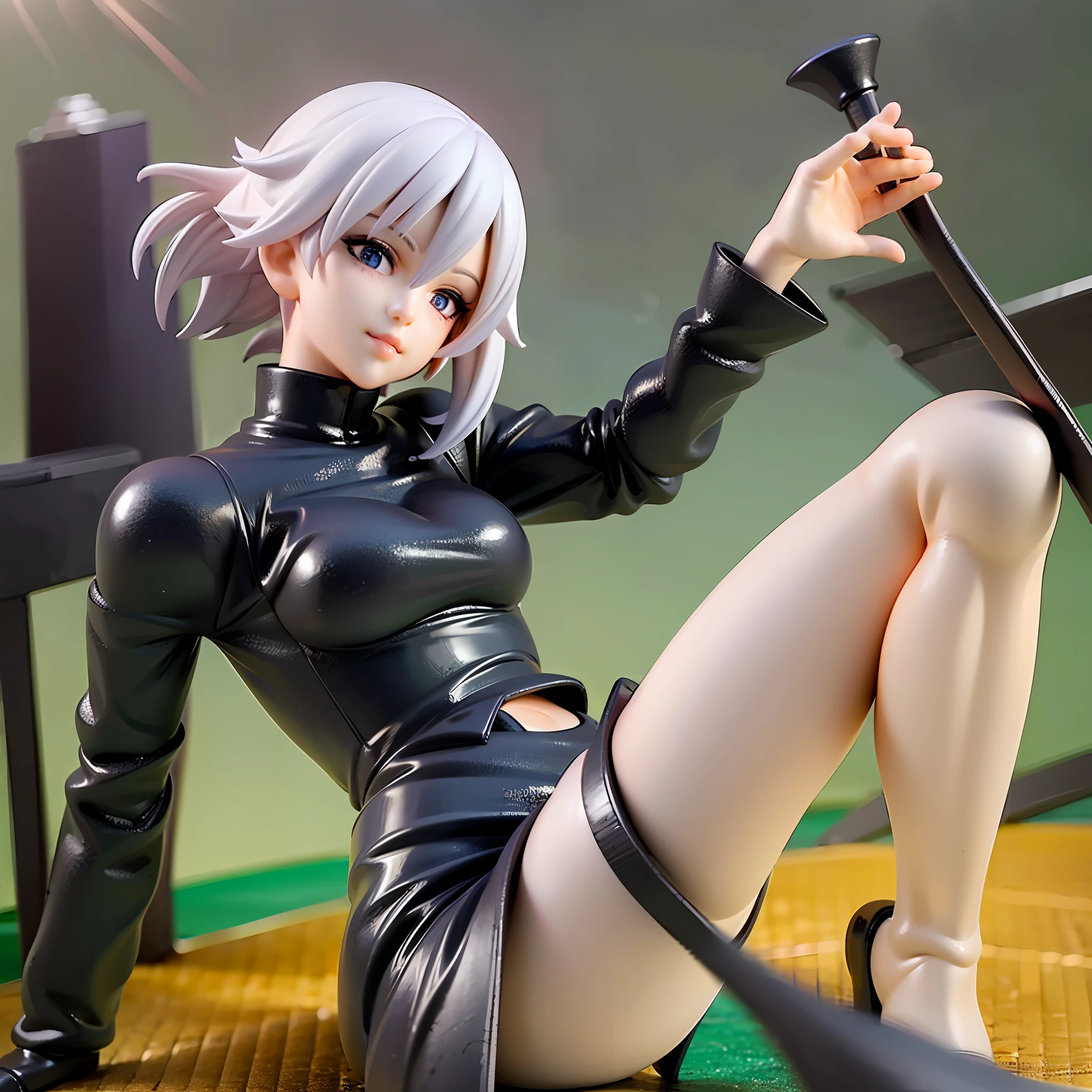 figure,simple background,white background,white hair,short cut,1girl,short pants,sneakers, beautiful eye, full body,dancing,looking away,black suit,[realistic], [3d], smile, closed mouth,(8k, RAW photo, best quality, masterpiece:1.2), ultra high res, (((realistic, photo-realistic))), professional lighting, detailed lighting, professional photography, fisheye, dynamic angle, high quality, high res, extremely detailed, bloom, depth of field, sketch, sharp focus, soft lighting, good composition, god light highlight, detailed, (((photorealistic details))), detailed skin, to8contrast style