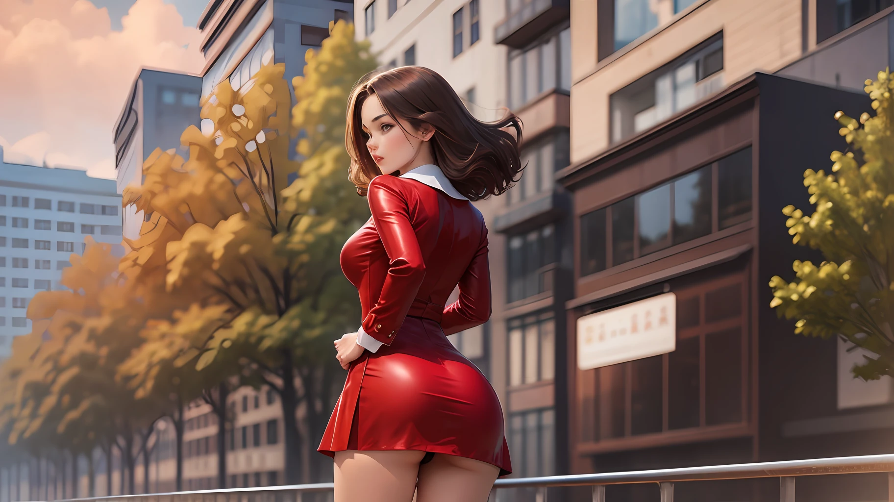 Girl in red dress with prancing ass --auto --s2