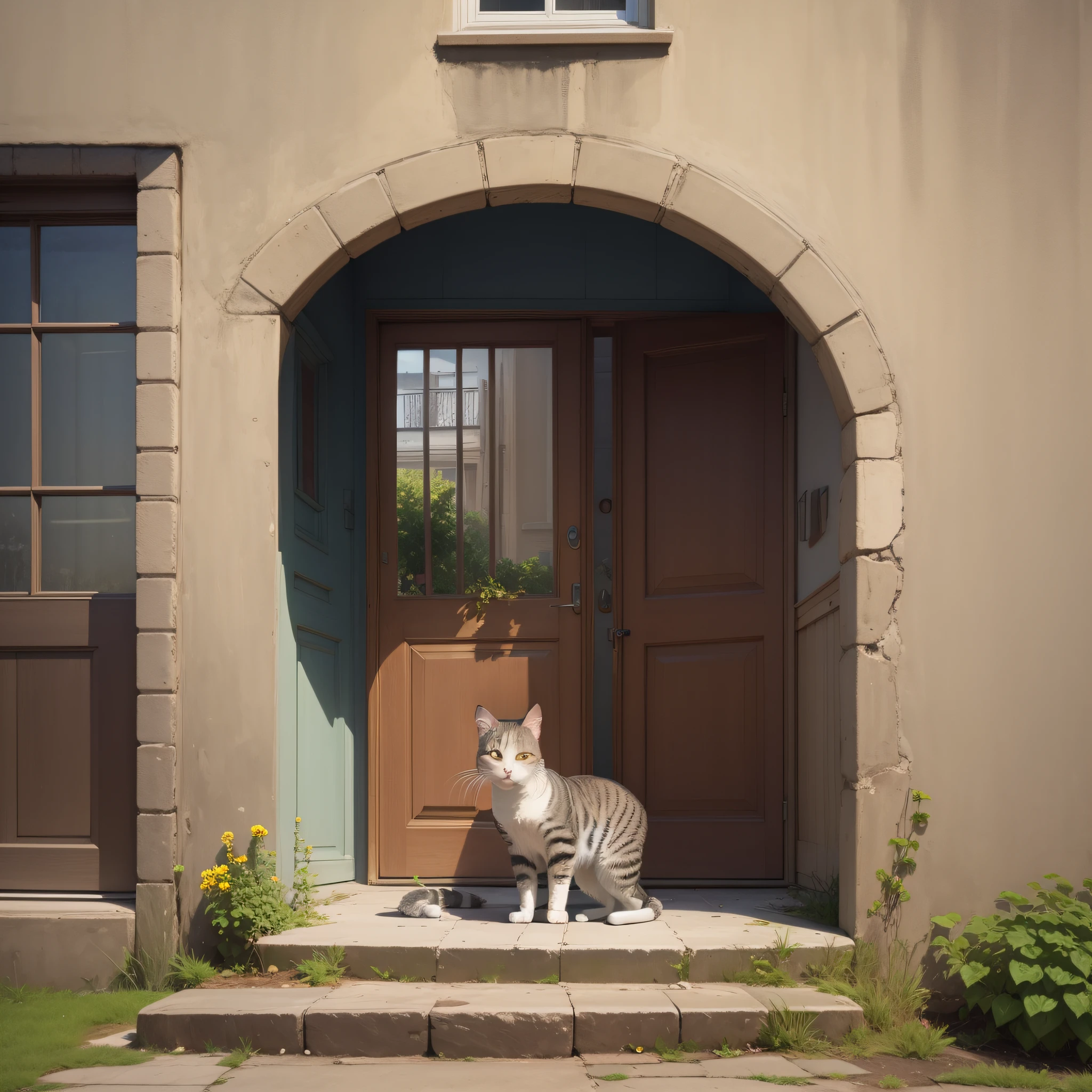 Masterpiece, picture quality at its best, a cat outside with its head down and smelling something --auto --s2