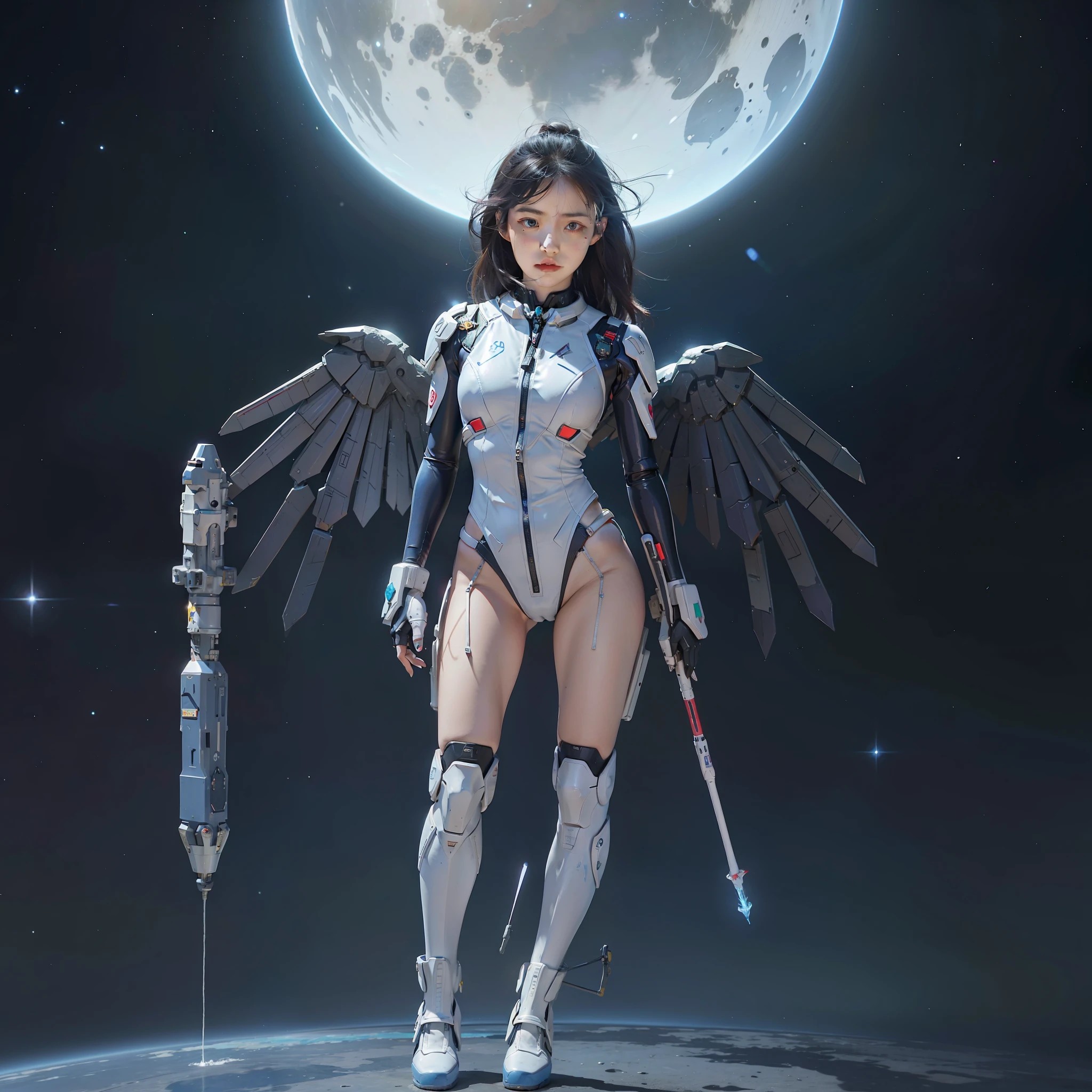 Female Robot, in Space, Giant Planet, Nebula, Holding a Weapon, Glowing, Inspired by Evangelion, (Female Mech: 1.2), Giant Mechanical Wings, Mecha Wings, (In Space Flight: 1.3), Comet Shards, Rocket Booster, Red Mech, Science Fiction, Space, Reality, Mecha, Galaxy Background, Neon, Cyberpunk, HD Wallpapers