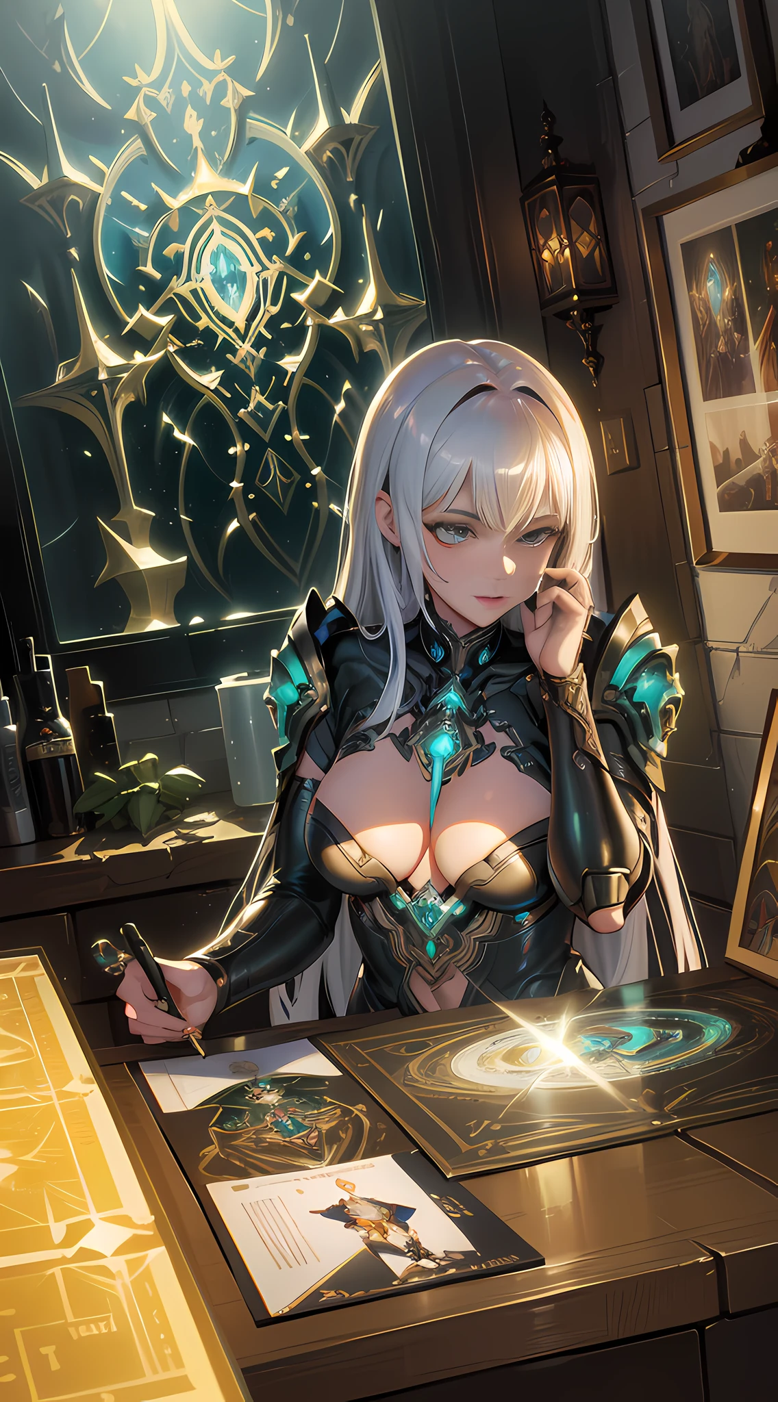 organic cyborg, metallic texture, diffuse lighting, luminous ornaments, light reflection, fantasy, intricate, elegant, highly detailed, realistic, realistic, digital painting, art station, illustration, concept art, smooth, sharp focus, art by John Collier and Albert Obright and Krenz Kusart and Artem Demura