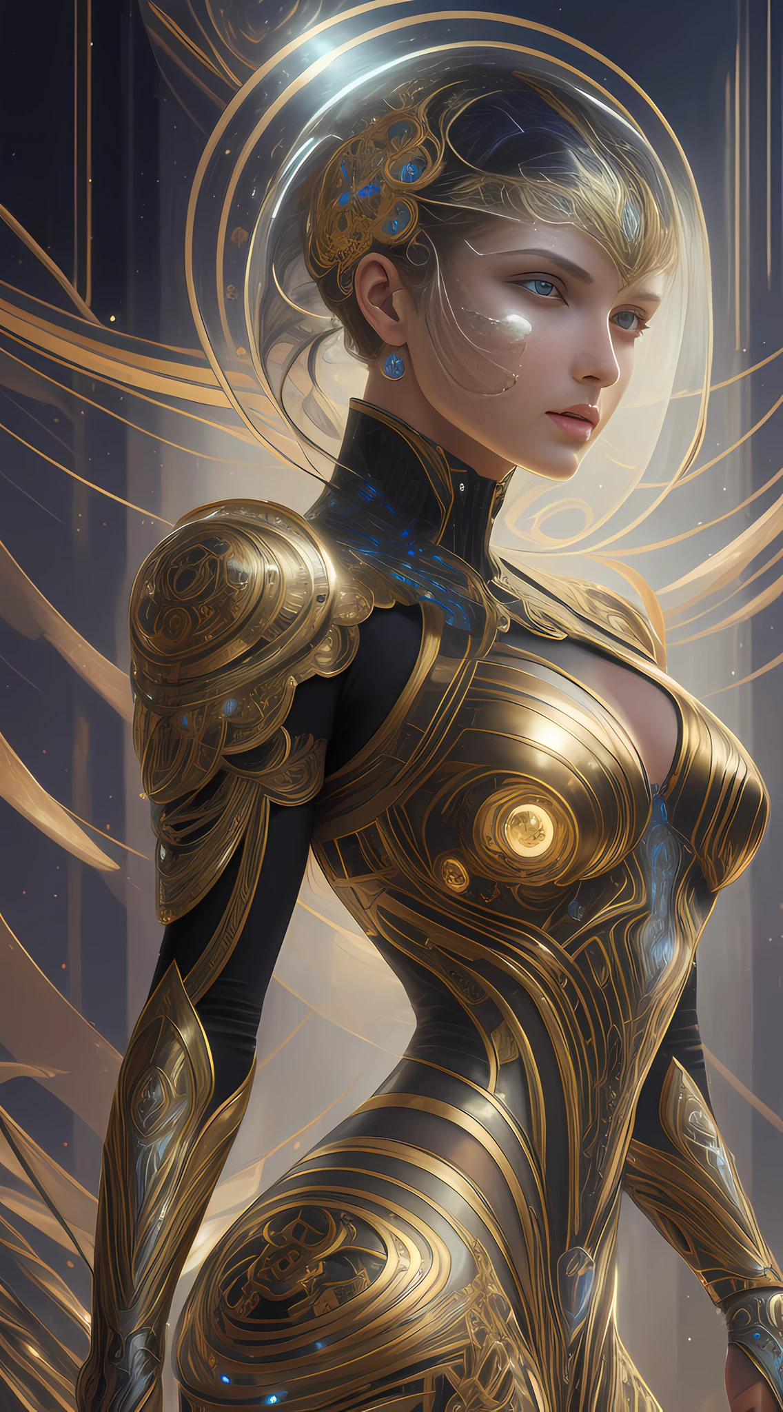 organic cyborg, texture, diffuse lighting, luminous ornaments, light reflection, fantasy, intricate, elegant, highly detailed, realistic, realistic, digital painting, art station, illustration, concept art, smooth, sharp focus, art by John Collier and Albert Obright and Krenz Kusart and Artem Demura