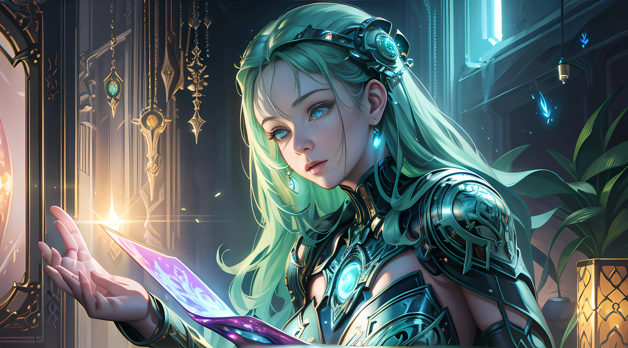 organic cyborg, gorgeous texture, diffuse lighting, luminous ornaments, light reflection, fantasy, color, glow, firefly, intricate, elegant, highly detailed, realistic, realistic, digital painting, art station, illustration, concept art, smooth, sharp focus, art by John Collier and Albert Obright and Krenz Kusart and Artem Demura