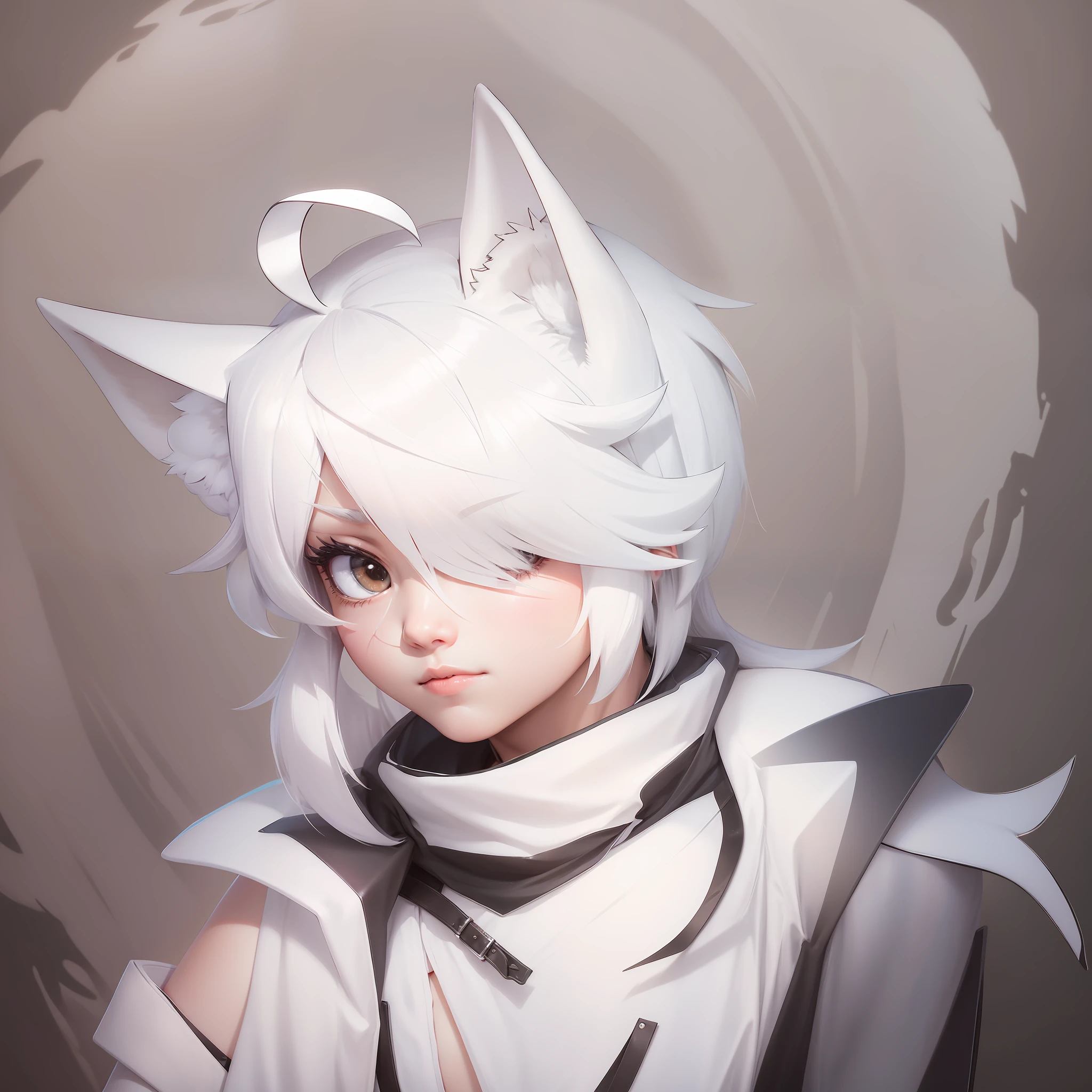 ((wide-angle lens)), (full body), boy, animal ears, white hair, partial bangs covering left eye, small braids, --auto --s2