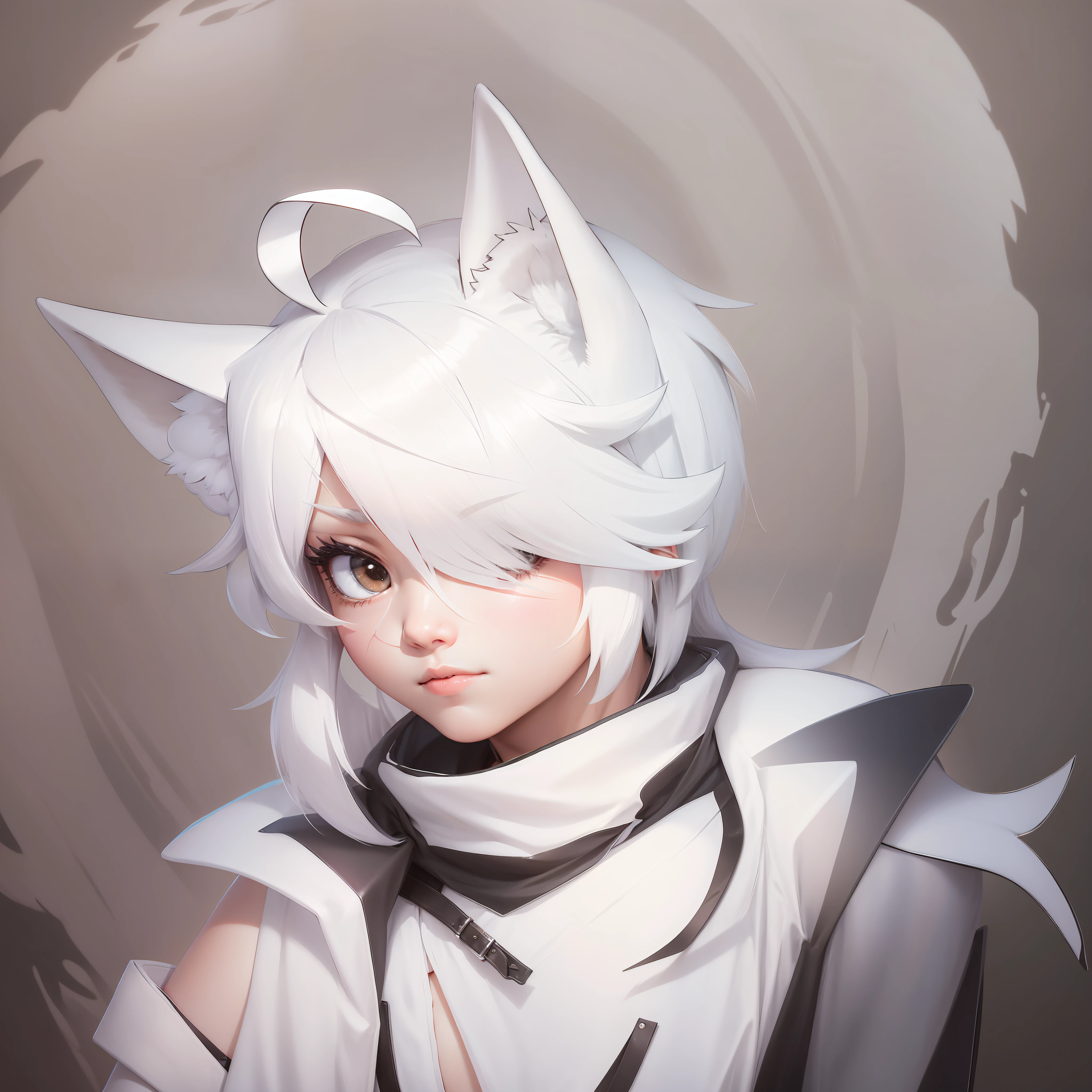 ((wide-angle lens)), (full body), boy, animal ears, white hair, partial bangs covering left eye, small braids, --auto --s2
