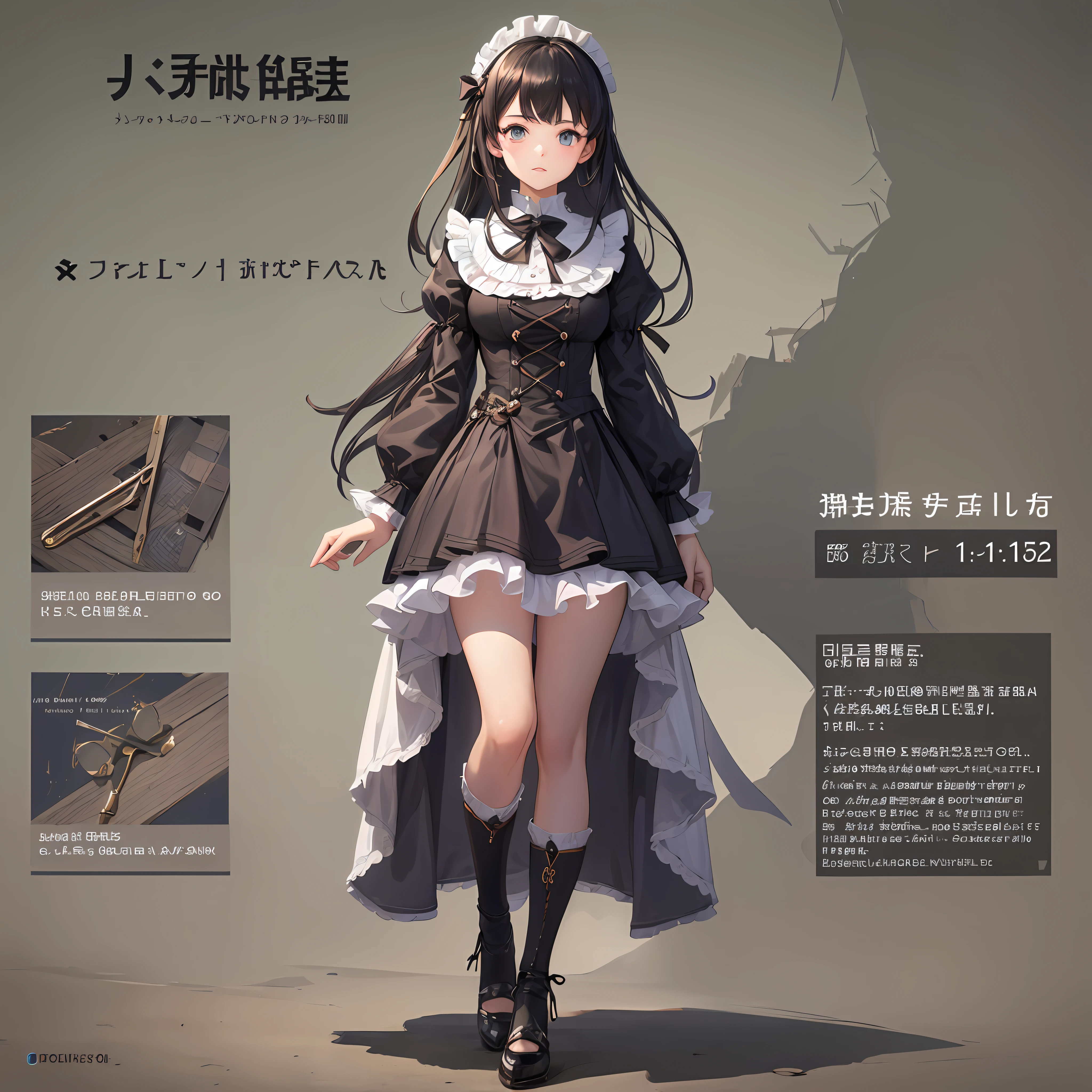 Masterpiece, Superb Quality, 1Girl, High Resolution, Absurd, Full Body, (Ultra Fine: 1.1025), (Illustration: 1.1025), (Infographic: 1.1025), Patent Drawing, Physical Measurement, (All Clothes Configuration: 1.1025), Stationery, (Solo: 1.1025), Standing, Cohesive Background, 5 Fingers in Hand, Character Sheet, Lolita --auto --s2