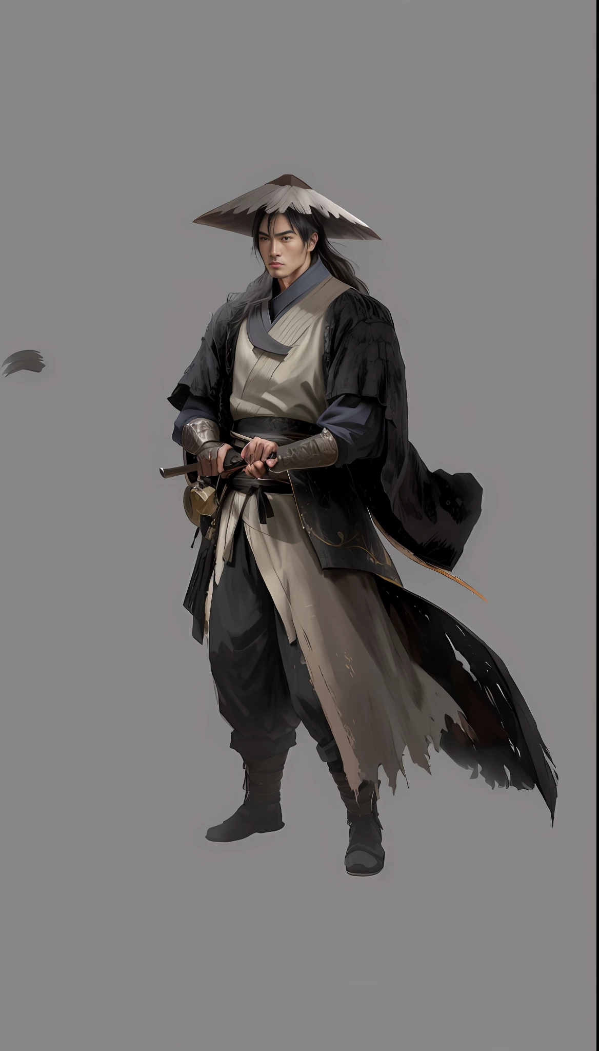 Antique style low martial arts clothes tattered looks handsome and handsome holding sword weapons swordsman long coat