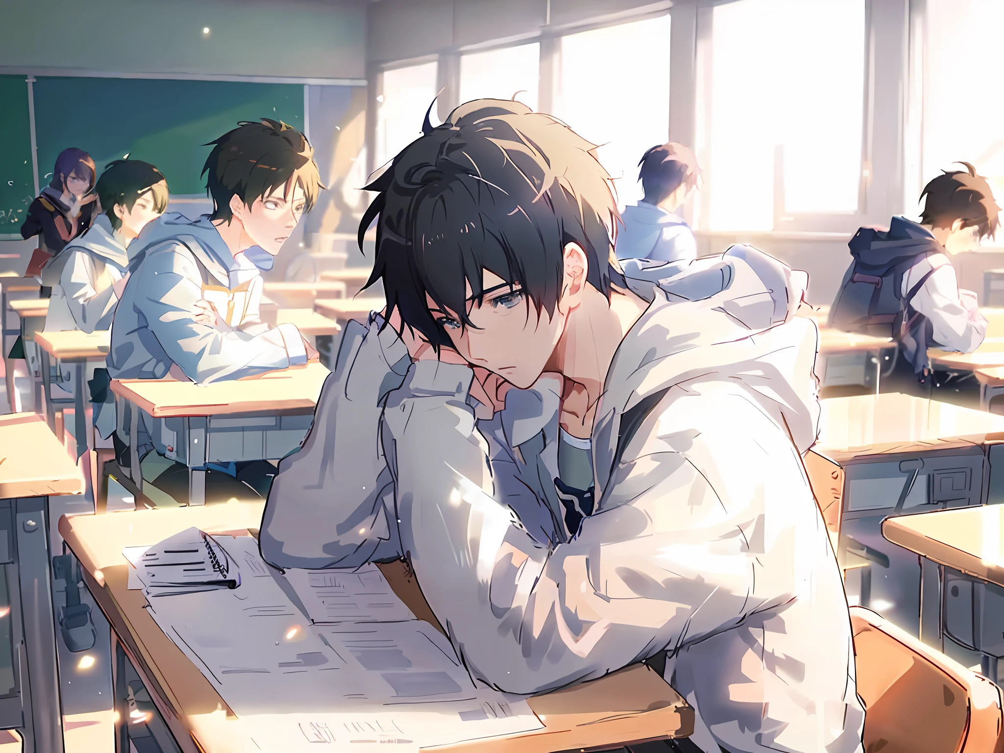 anime boy kissing his girlfriend in a classroom with other students, guweiz and makoto shinkai, sakimichan and makoto shinkai, makoto shinkai and (cain kuga), inspired by Okumura Togyu, ross tran and makoto shinkai, makoto shinkai. —h 2160