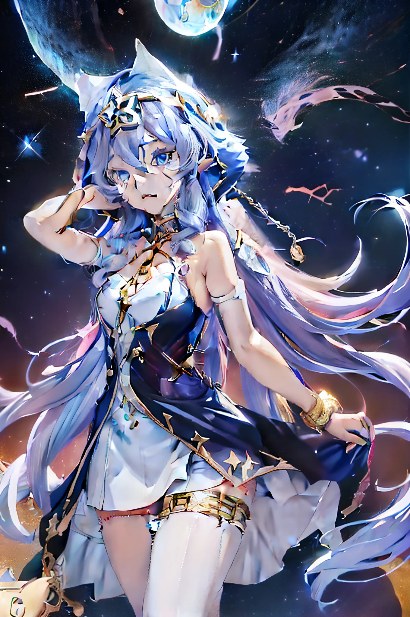 anime girl with long white hair and blue eyes in a dress, best anime 4k konachan wallpaper, portrait knights of zodiac girl, trending on artstation pixiv, detailed key anime art, high detailed official artwork, anime goddess, anime art wallpaper 4 k, anime art wallpaper 4k, anime art wallpaper 8 k, beautiful celestial mage, detailed digital anime art