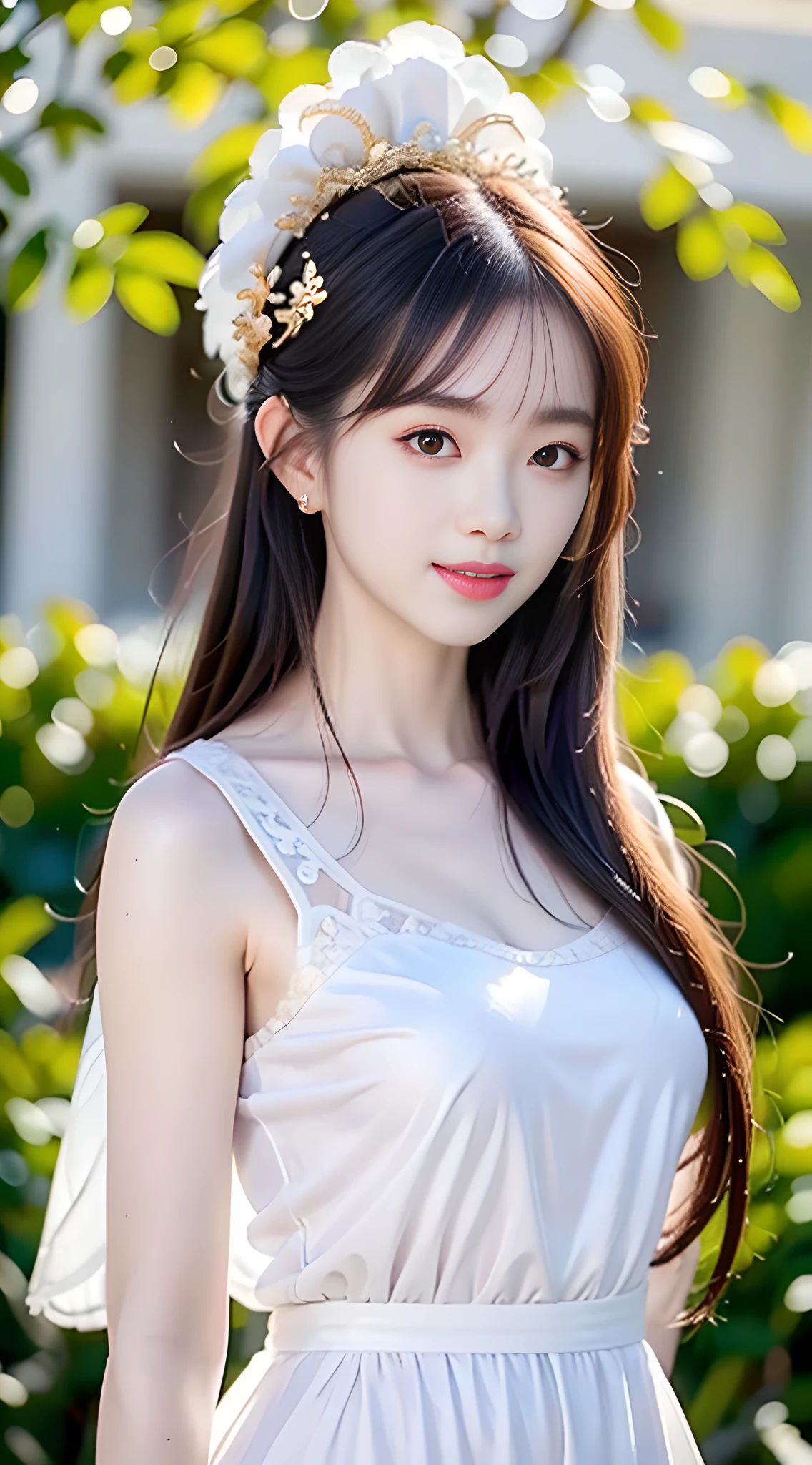 closeup on face, Face shot, (White dress :1.7), short miko skirt, Long streamers, blonde hairs, golden hair, (Pointed ears: 1.5), (Gold pattern quality:1.3), female pubic hair, with long blond hair, Off-the-Shoulders, Top detail CG quality 4K wallpaper, Master, A Masterpiece, portraits, The middle, Watch the footage, Beautiful Chinese-Korean mixed race idol, ((Super fine face, detailed description of facial features)), Lip biting makeup, Sweet smile, Perfect facial features, Model figure, Good complexion, the trees, branches, Golden meadow, stream, Golden leaves, Evening, Twilight, The setting sun, Twilight, autumn, twin braids, hair strand, diagonal bangs, hair ribbon, hair ornament, forehead jewel, jeweled branch of hourai, crescent hair ornament, fish hair ornament, hime cut, low ponytail, realism, god rays, sparkle, cinematic lighting, lens flare, UHD, high details, high quality, highres, best quality, 8k, 16k, high details, high quality, super detail, anatomically correct, masterpiece, ccurate