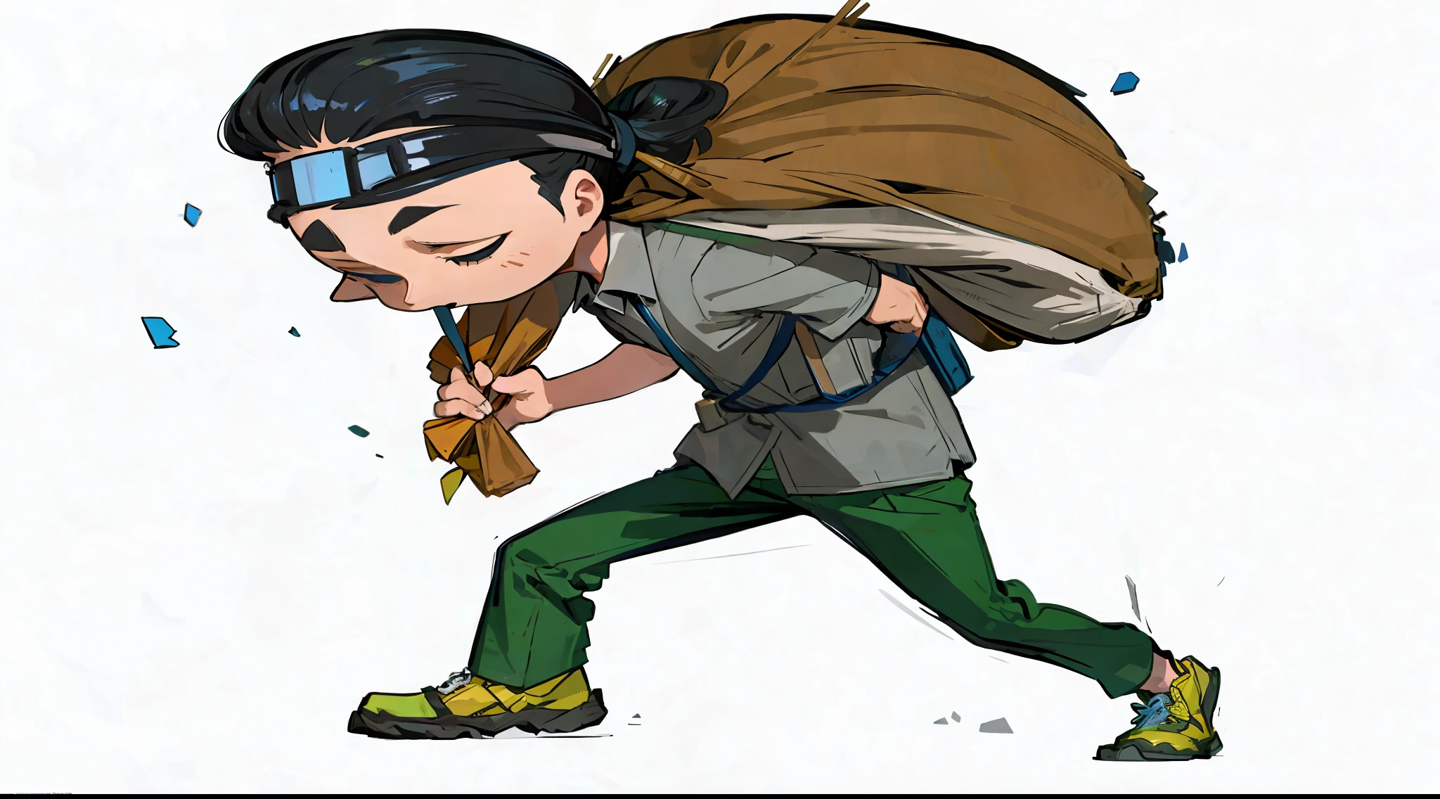 A man carrying a bag, simple background