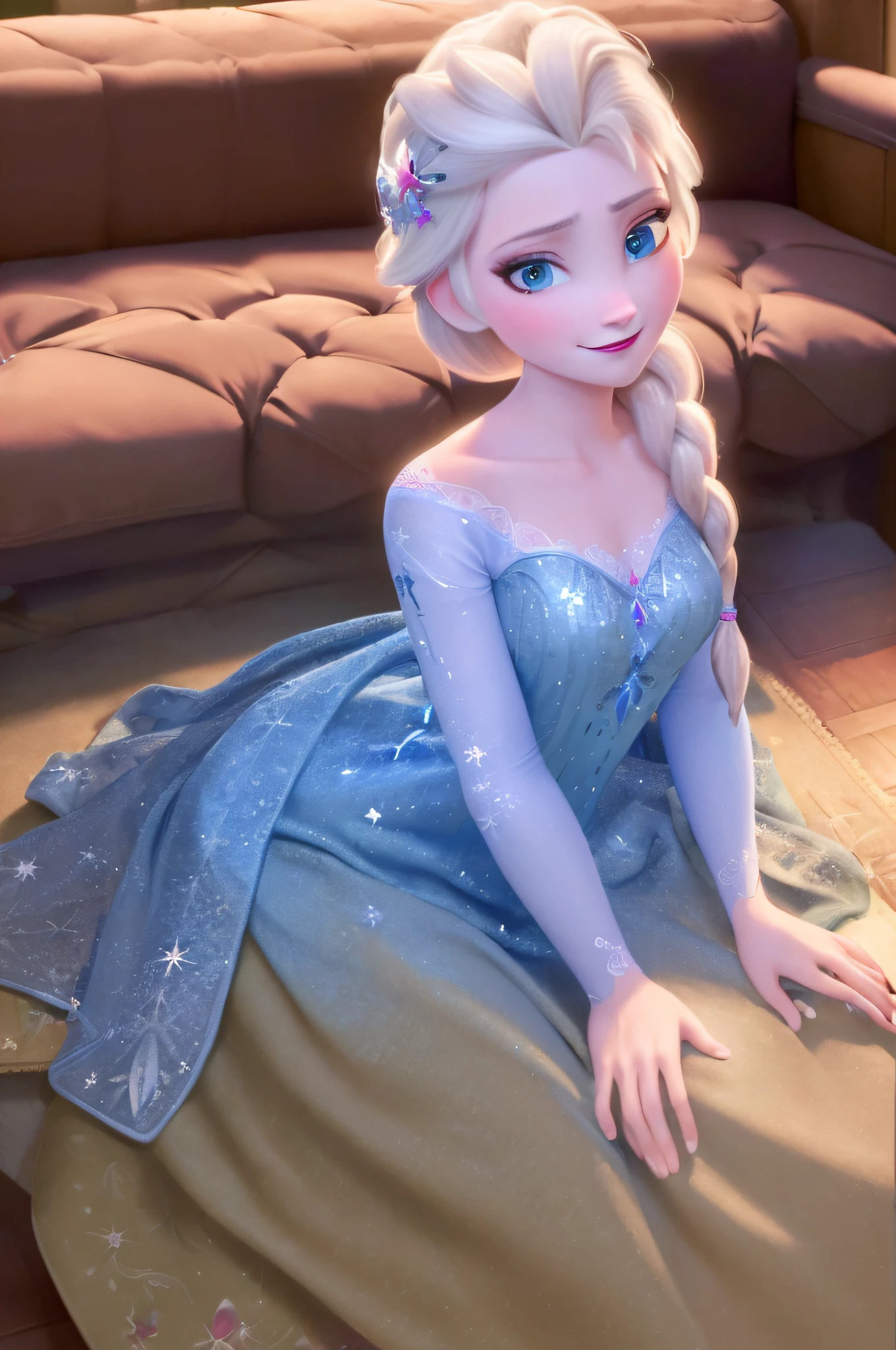 Disneys frozen princess elsa is sitting on the floor - SeaArt AI