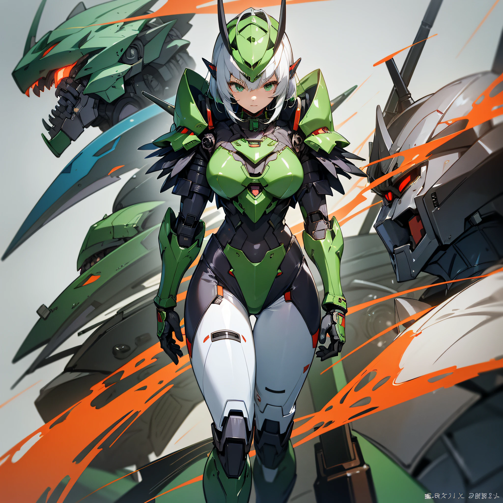 Green and red paint, close-up portrait of a person in costume with a sword, cyber japan style armor, cyber japan armor, guyver style, girl in armor, monster hunter armor, full body mecha suit, perfect anime cyborg woman, cyborg noble woman, mecha cyber armor girl, detailed full body concept, female armor, anime character. Full Body Art --auto --s2