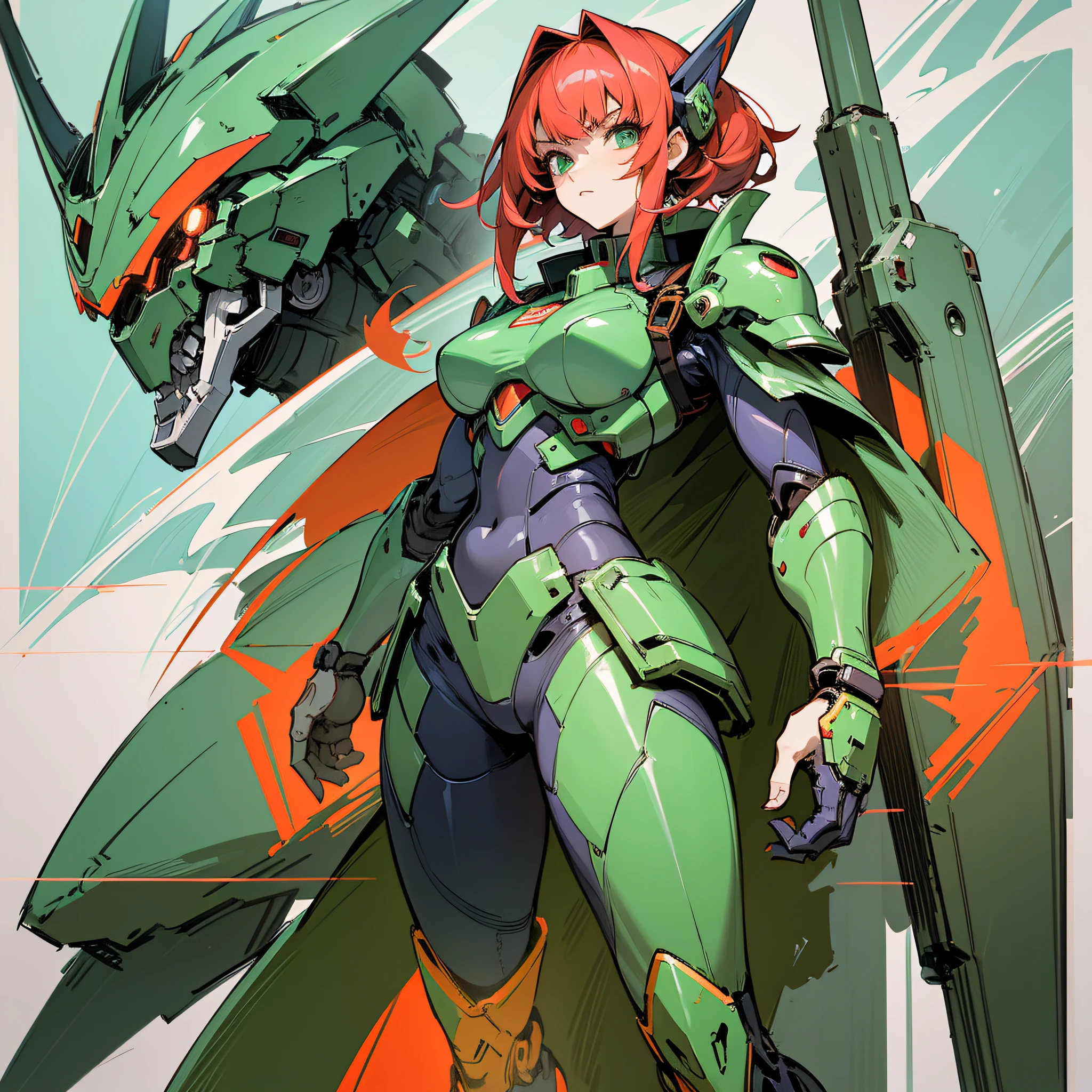 Green and red paint, close-up portrait of a person in costume with a sword, cyber japan style armor, cyber japan armor, guyver style, girl in armor, monster hunter armor, full body mecha suit, perfect anime cyborg woman, cyborg noble woman, mecha cyber armor girl, detailed full body concept, female armor, anime character. Full Body Art --auto --s2