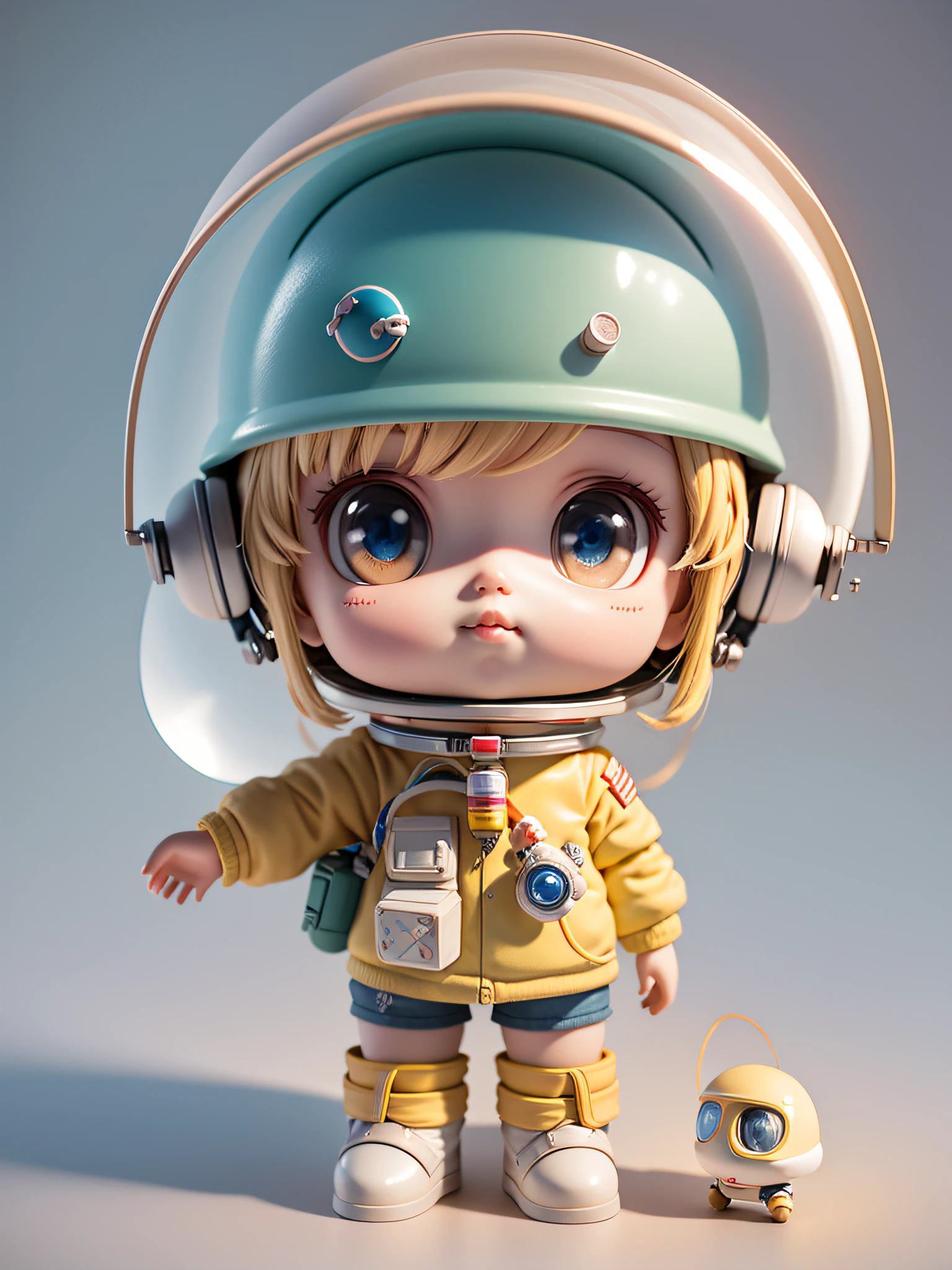 There is a little doll with helmet and helmet, cute 3d rendering, little astronaut looking up, portrait anime space cadet girl, cute 3d anime boy rendering, cute detailed digital art, male explorer mini cute boy, 3d rendering stylized, 3d rendered character art 8k, cute digital painting, anime style 3d, super detailed rendering