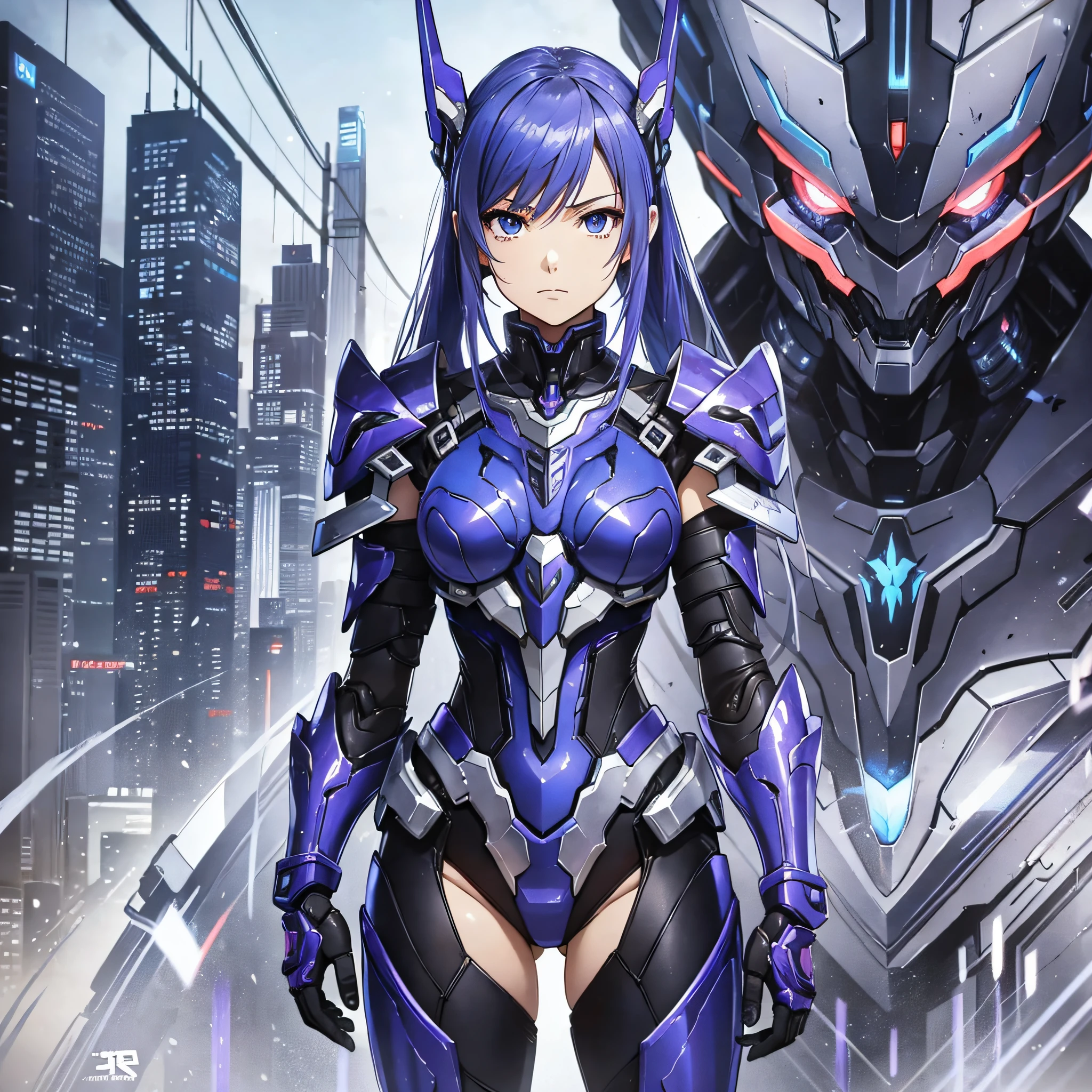Blue and purple paint, close-up portrait of a person in costume with a sword, cyber japan style armor, cyber japan armor, guyver style, girl in armor, monster hunter armor, full body mecha suit, perfect anime cyborg woman, cyborg noble woman, mecha cyber armor girl, detailed full body concept, female armor, anime character. Full Body Art --auto --s2