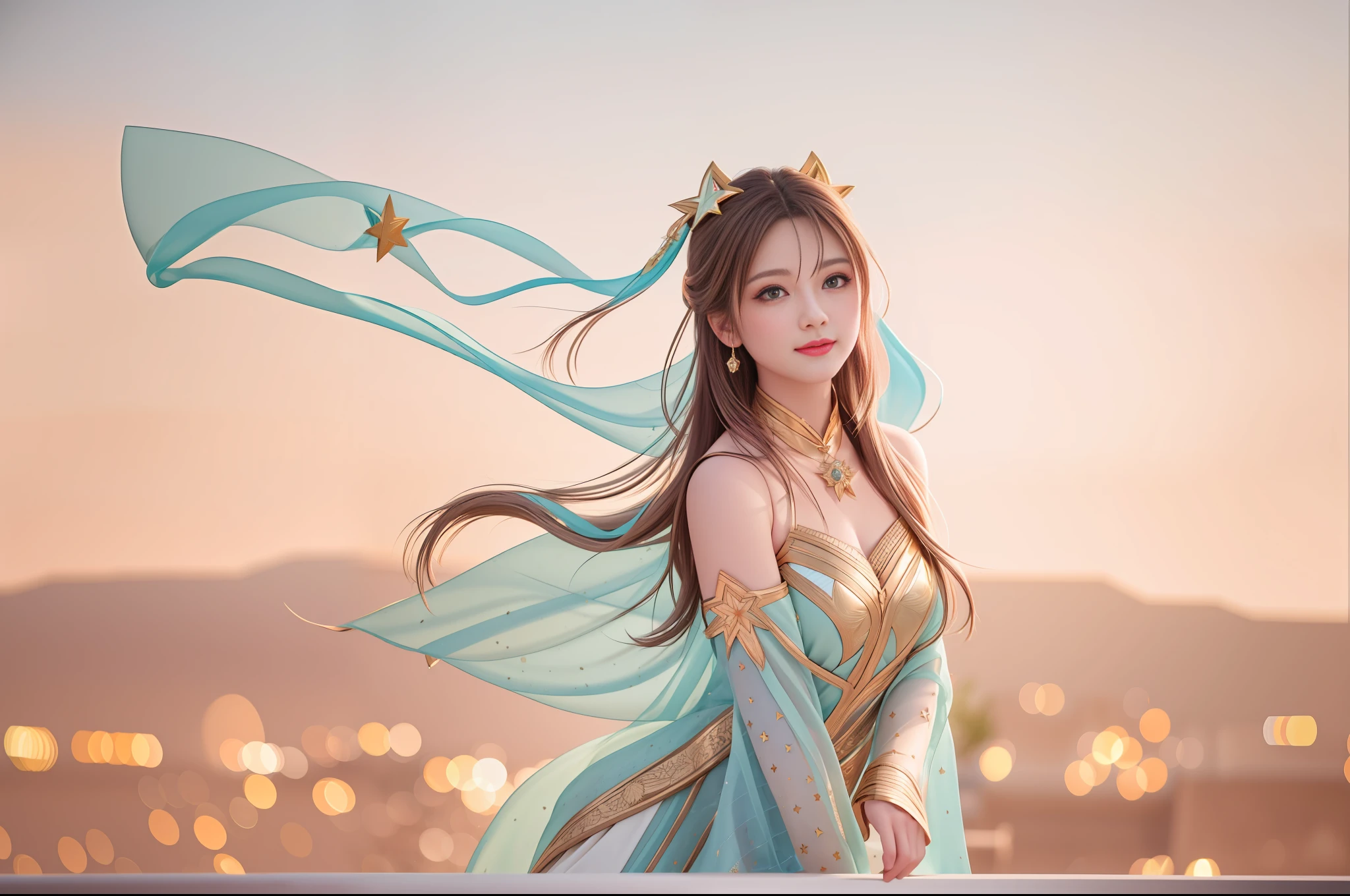 best quality, masterpiece, highres, 1girl,blush,(seductive smile:0.8),star-shaped pupils, Beautiful face,upon_body, tyndall effect,photorealistic, dark studio, rim lighting, two tone lighting,(high detailed skin:1.2), 8k uhd, dslr, soft lighting, high quality, volumetric lighting, candid, Photograph, high resolution, 4k, 8k, Bokeh