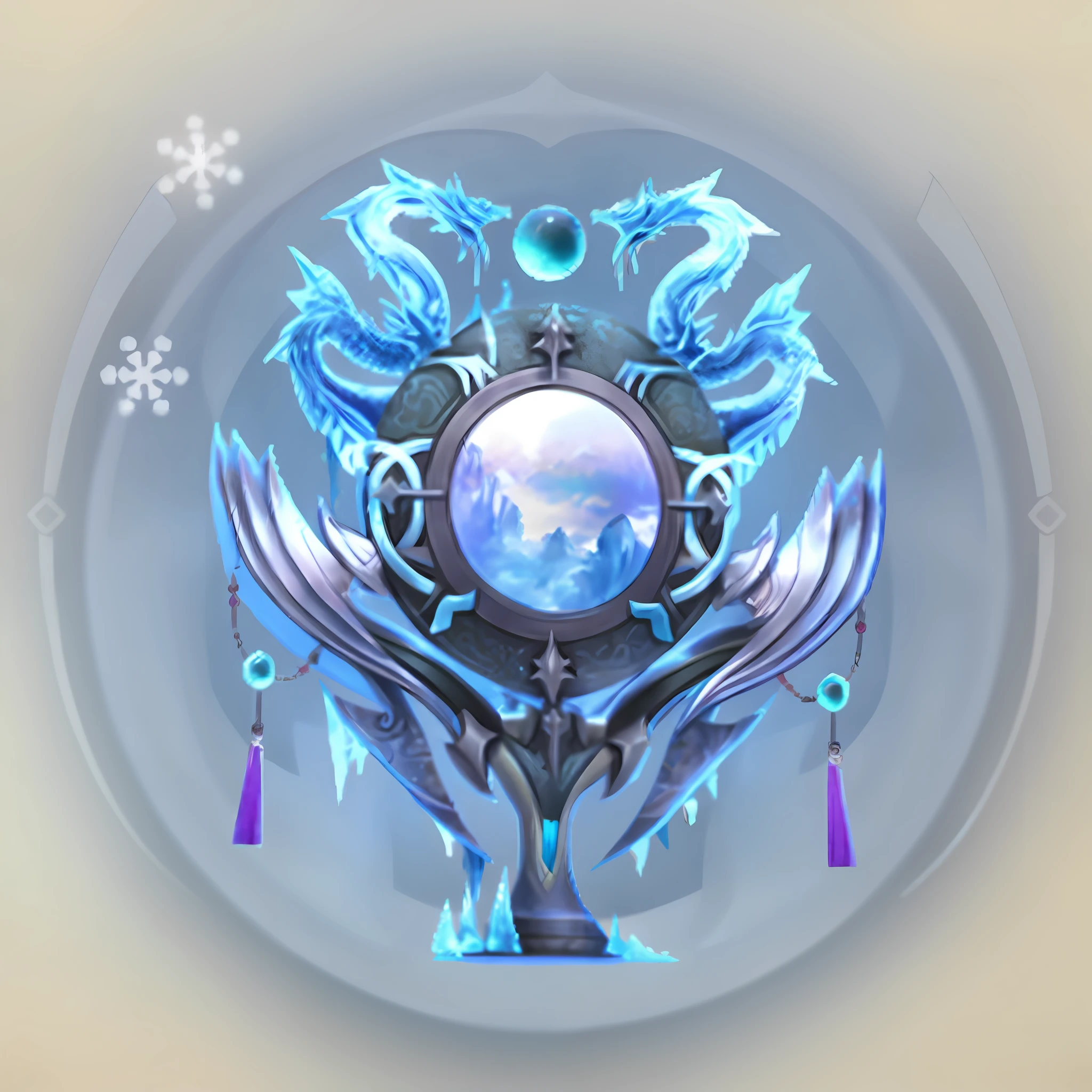 there is a picture of a blue dragon on a mirror, magic frozen ice phoenix egg, winterthorn blessing, aion, frost gem, sliver ice color reflected armor, winter armosphere, lunar themed attire, heise jinyao, the orb of eternity, inspired by Li Mei-shu, ice mage, ice crystal armor, inspired by Huang Shen --auto --s2