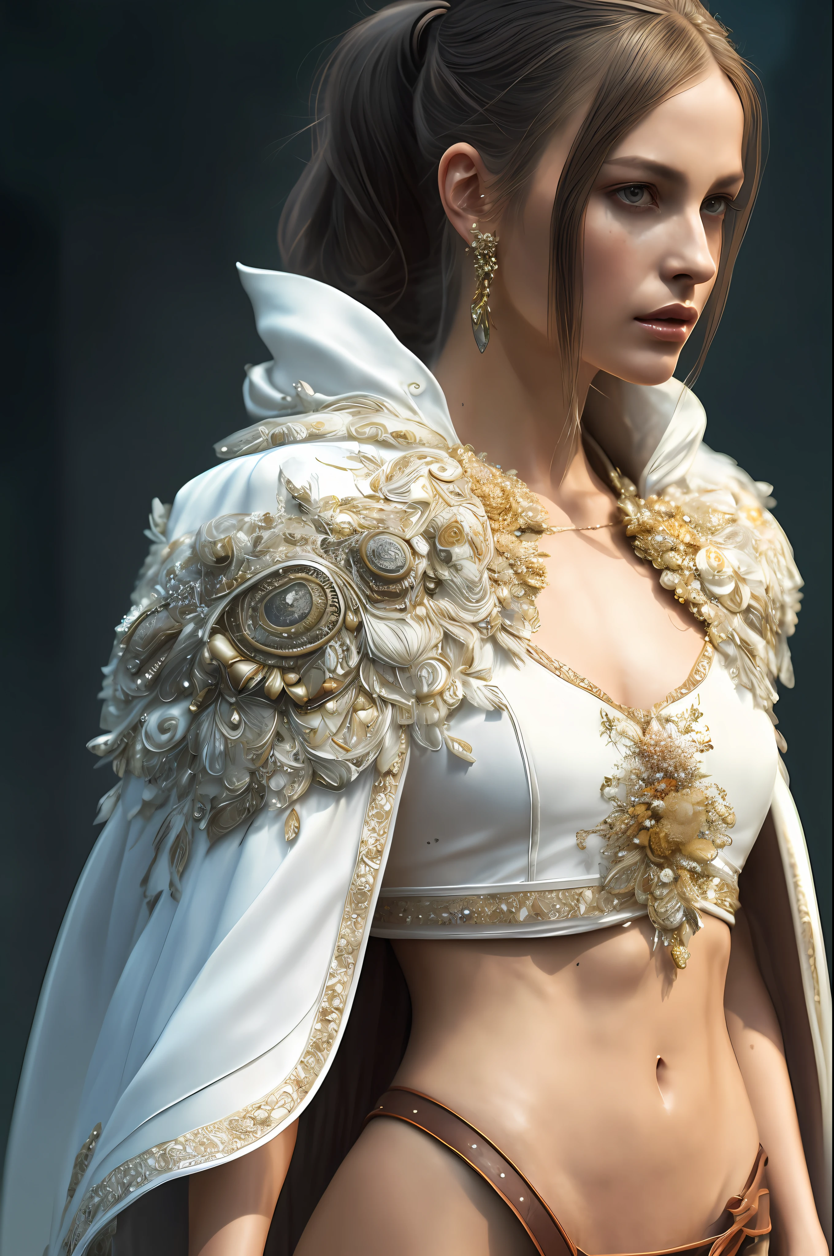 full body, walking pose, slow motion, (rogue thief:1.2) woman, (naked full body: 1.3), multi-layered stitched (leather armour:1.2),
(white silk cloak), (intricately patterned cloth:1.2), (insanely detailed, flowering:1.5), (top quality, Alessandro Casagrande,
Greg Rutkowski, Sally Mann, concept art, 4k), (analog:1.2), (high sharpness), (detailed pupils:1.1), (painting:1.1), (digital
painting:1.1), detailed face, eyes and body, masterpiece, best quality, (highly detailed photo:1.1), 8k, photorealistic, (long dark blond
hair, ponytail cut, ecstasy:1.1), (young woman:1.1), by jeremy mann, by sandra chevrier, by maciej kuciara, sharp, (perfect
body:1.1), realistic, real shadow, 3d, (Asian temple background:1.2), (by Michelangelo)