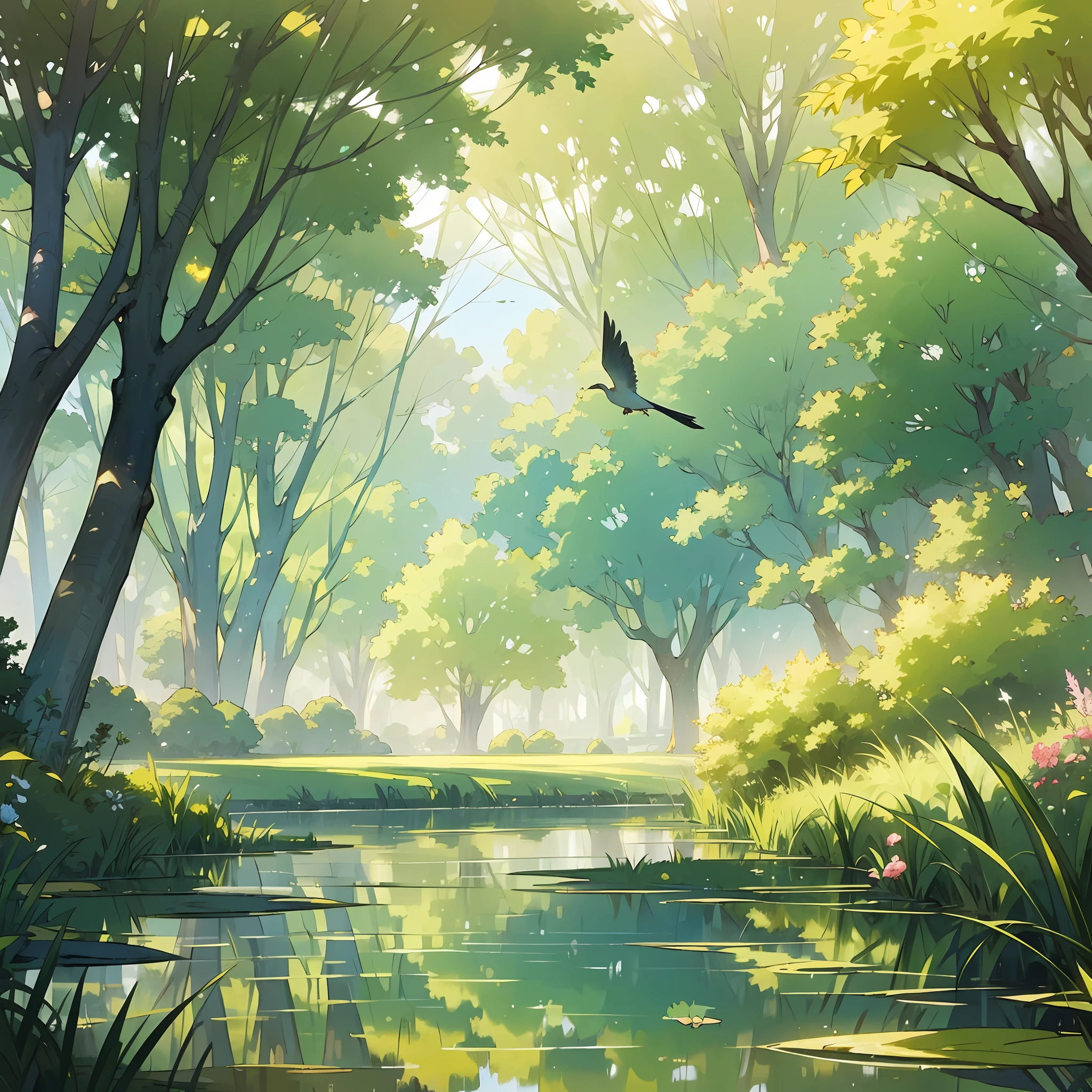 (masterpiece), high-quality output, an extremely detailed and beautiful, a warm and welcoming morning, soft and serene atmosphere, a peaceful and idyllic rural landscape, birds chirping, dew drops, sunlight filtering through the trees, a gentle breeze, greenery, and a touch of magic in the air. --auto --s2
