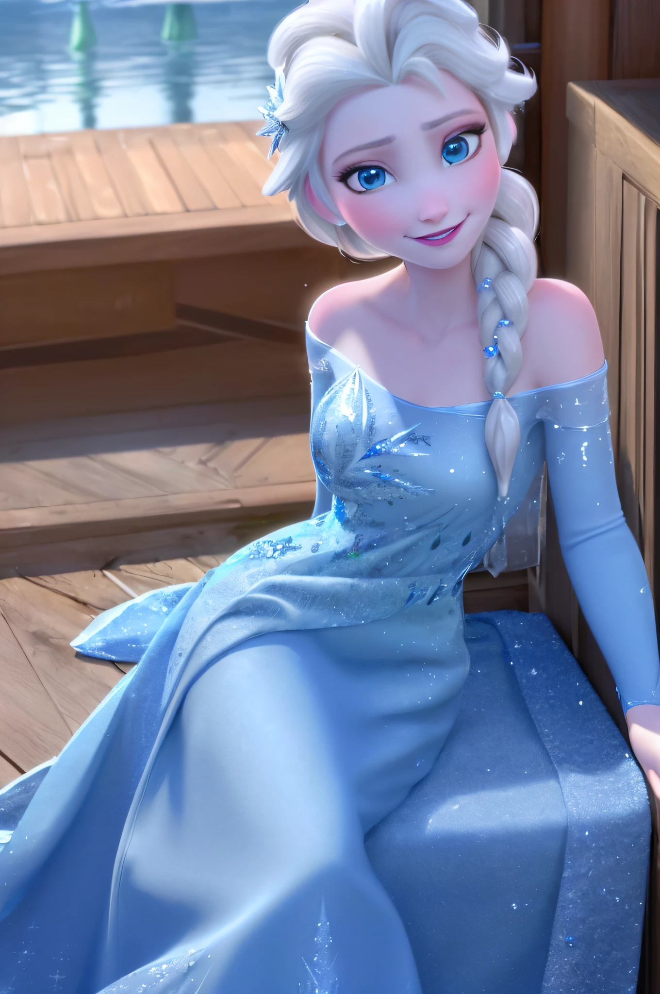 (masterpiece:1.4),(best qualit:1.4),(high resolution:1.4),elsa of arendelle, blue ice dress, single braid ,sitting,single braid,(looking at viewer:1.1),(night:1.2),couch,fireplace,smile,1girl,solo,solo focus,